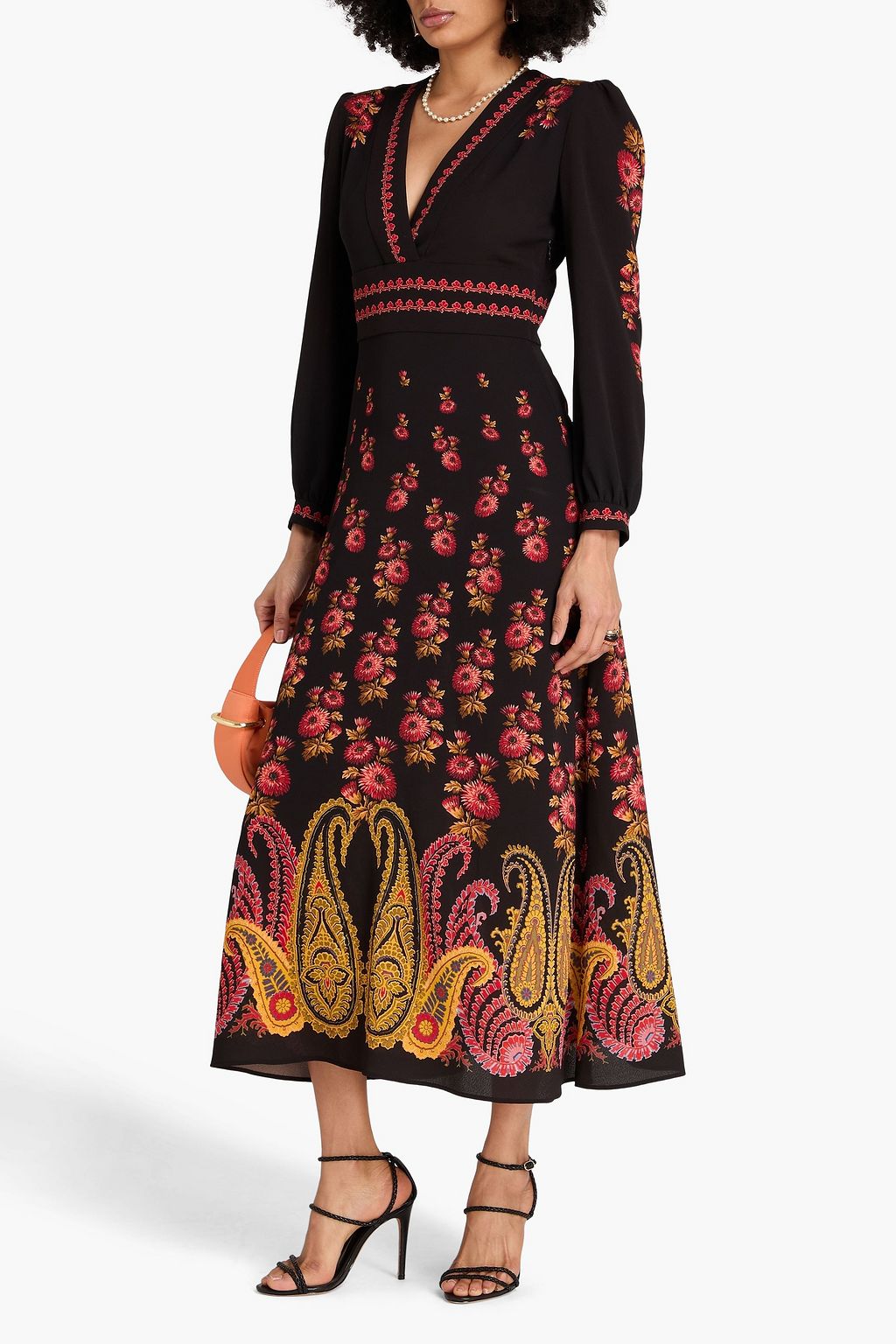 ETRO فستان متوسط الطول من الكريب مزين بطبعة بيزلي