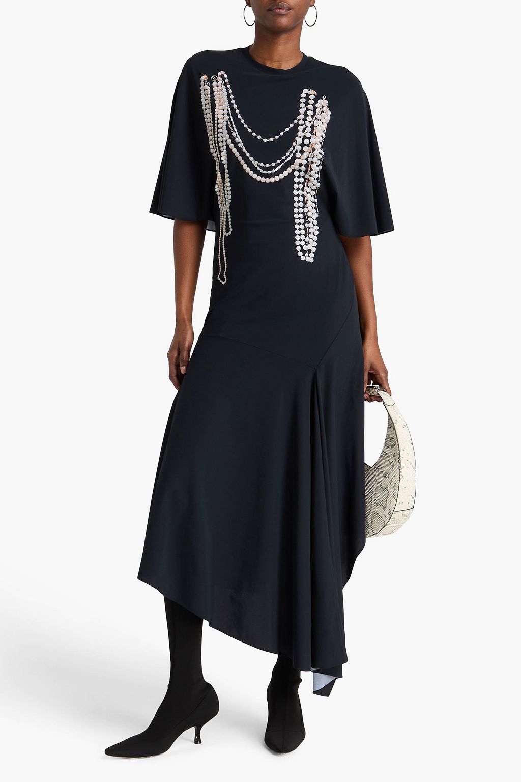 STELLA MCCARTNEY فستان طويل بأسلوب الكاب من الجيرسي المطاط بطبعات وبقصّة غير متماثلة