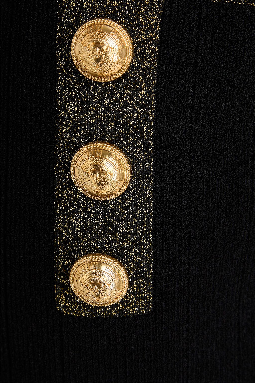 BALMAIN Embellished metallic ribbed-knit mini skirt