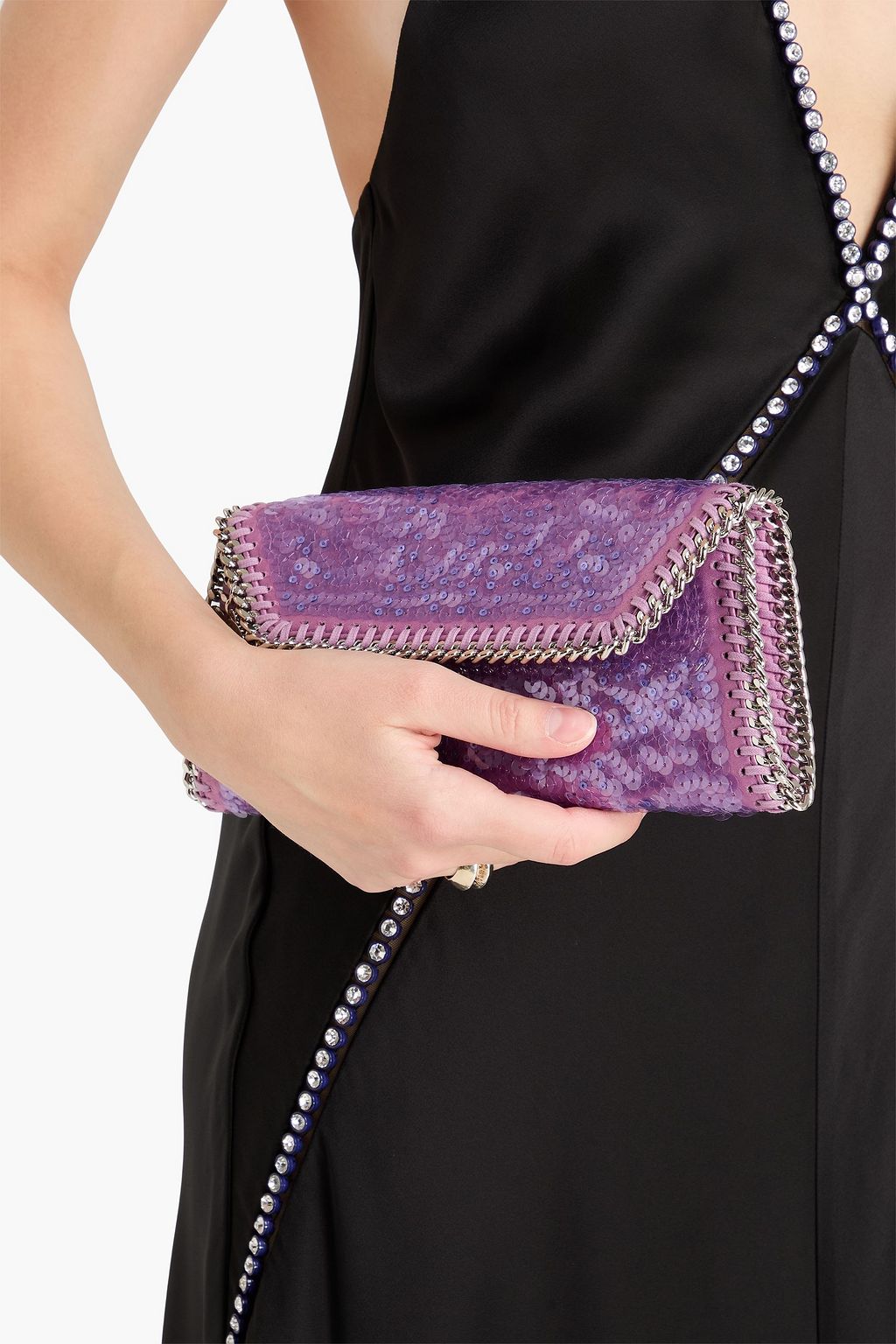 STELLA MCCARTNEY Falabella sequined satin clutch
