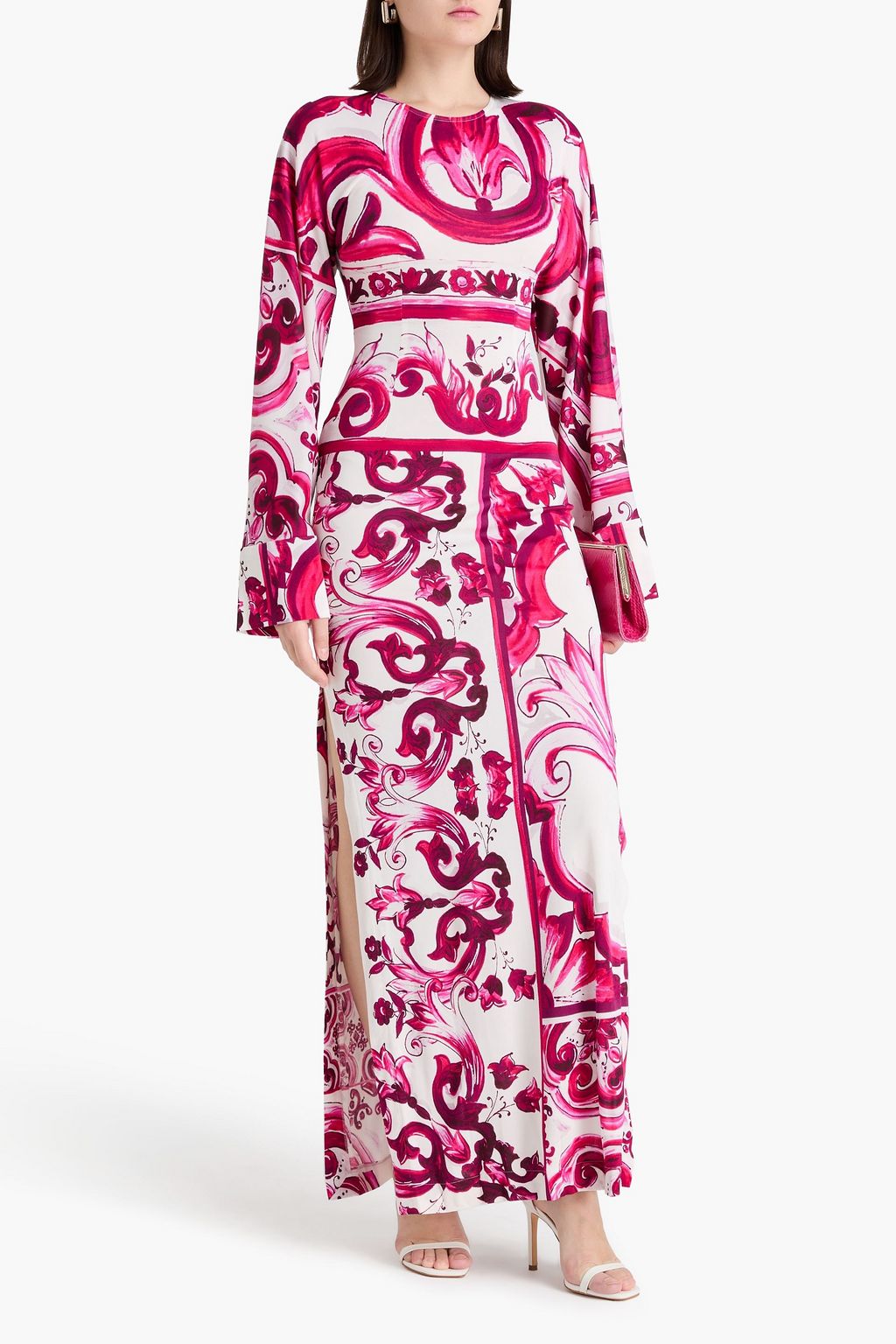 DOLCE&GABBANA فستان طويل من الجيرسي المطاط مزين بطبعات