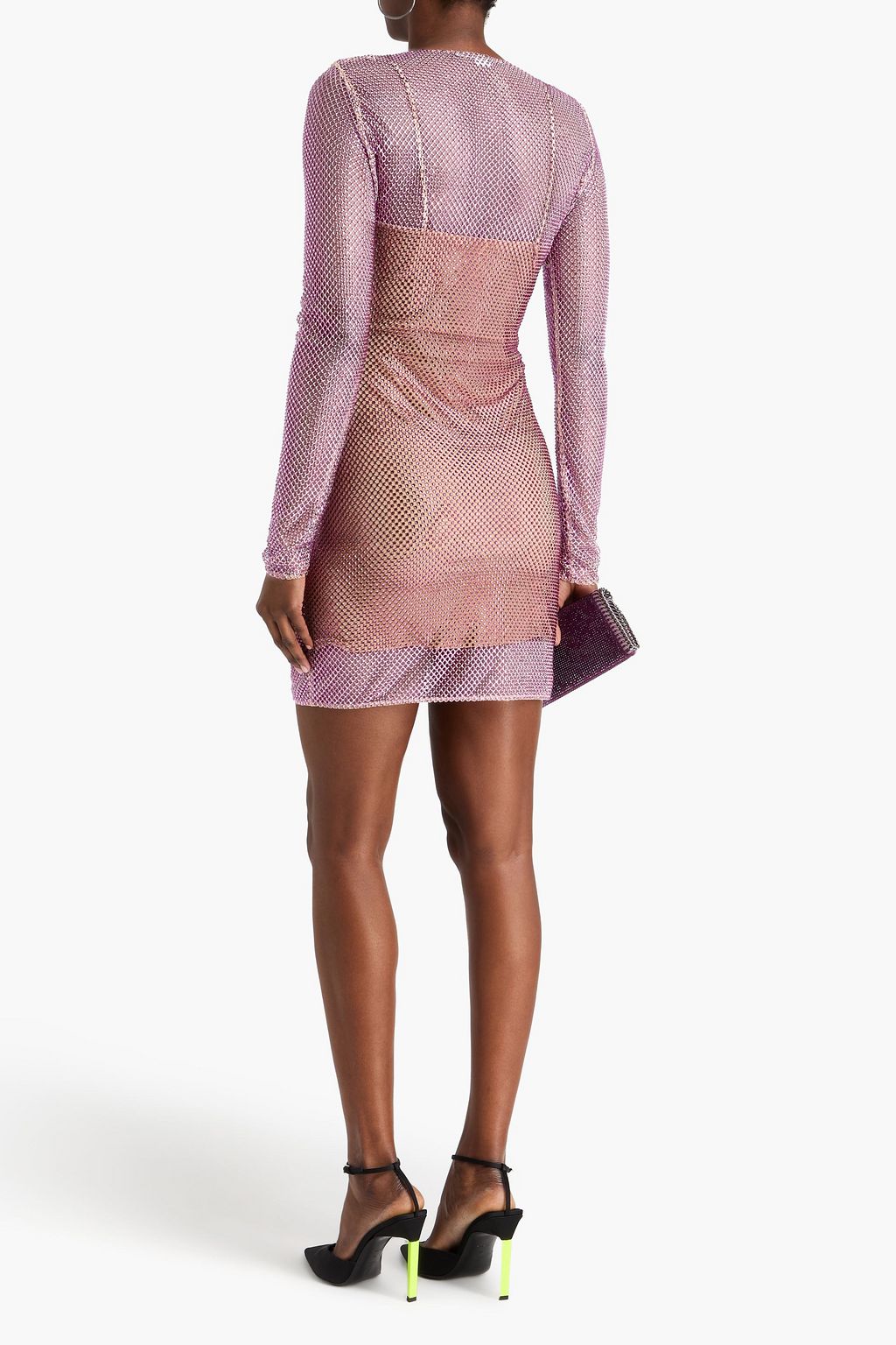 STELLA MCCARTNEY فستان قصير من نسيج شبكي مزين بالكريستال