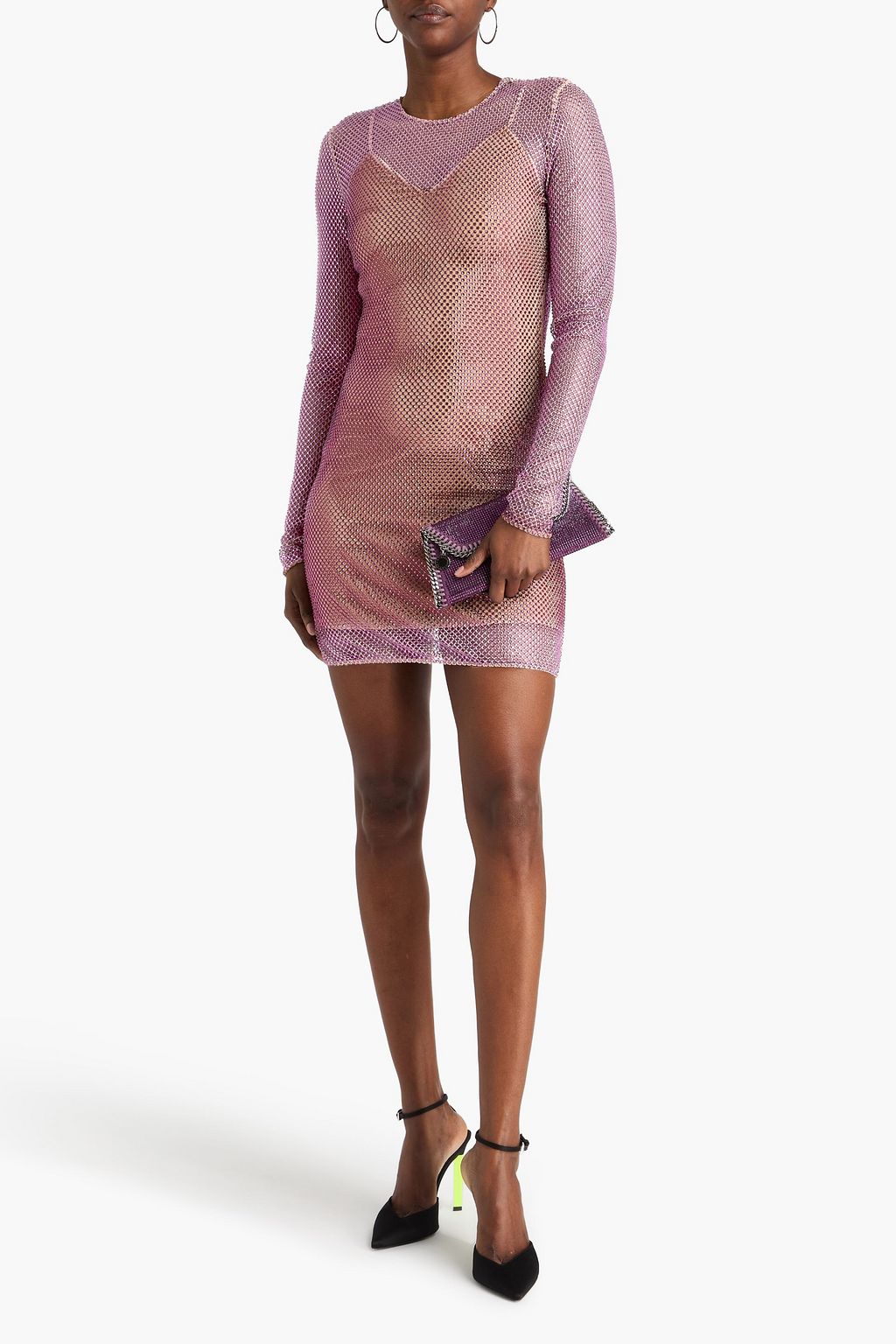 STELLA MCCARTNEY فستان قصير من نسيج شبكي مزين بالكريستال