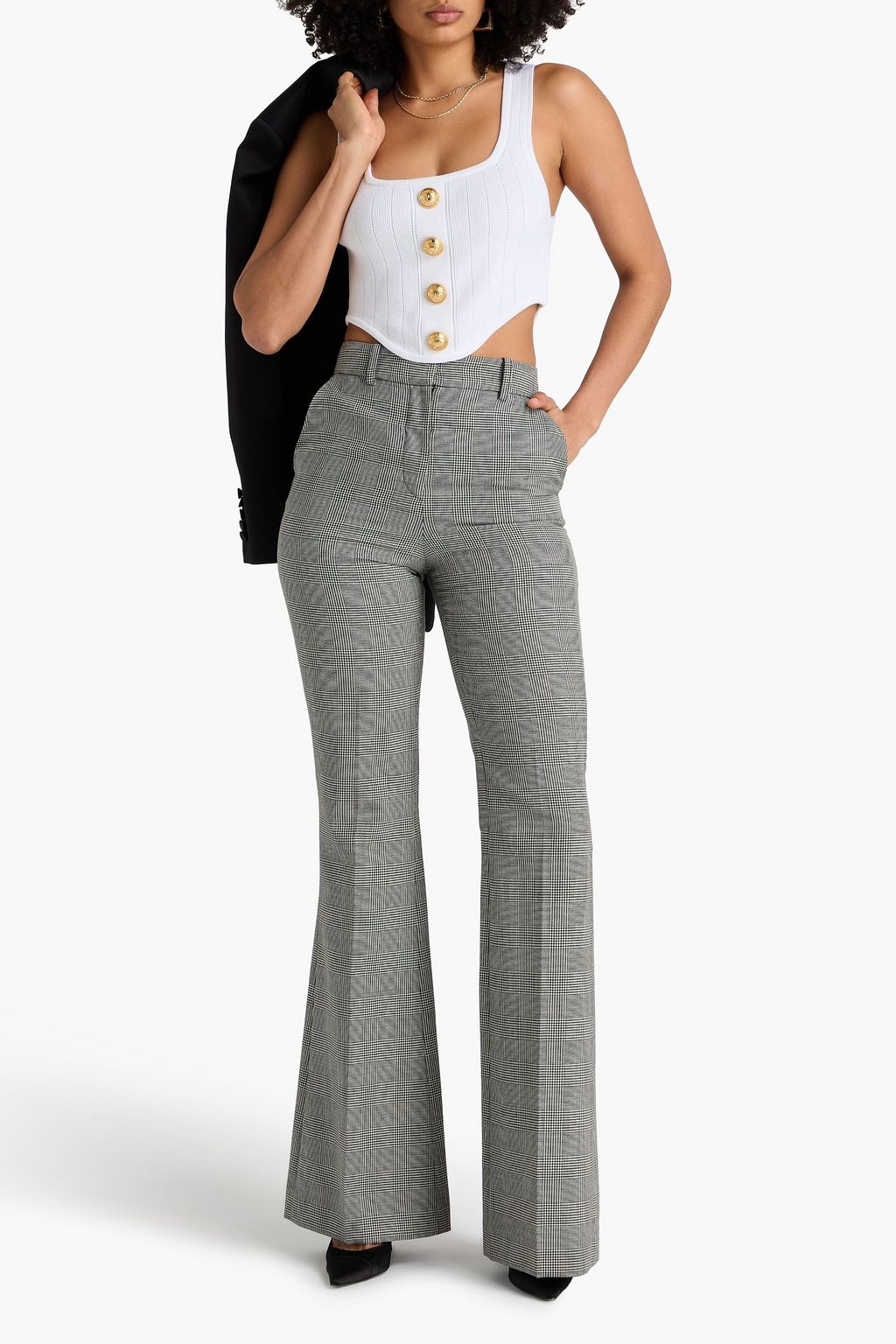 BALMAIN Cropped embellished ribbed-knit top