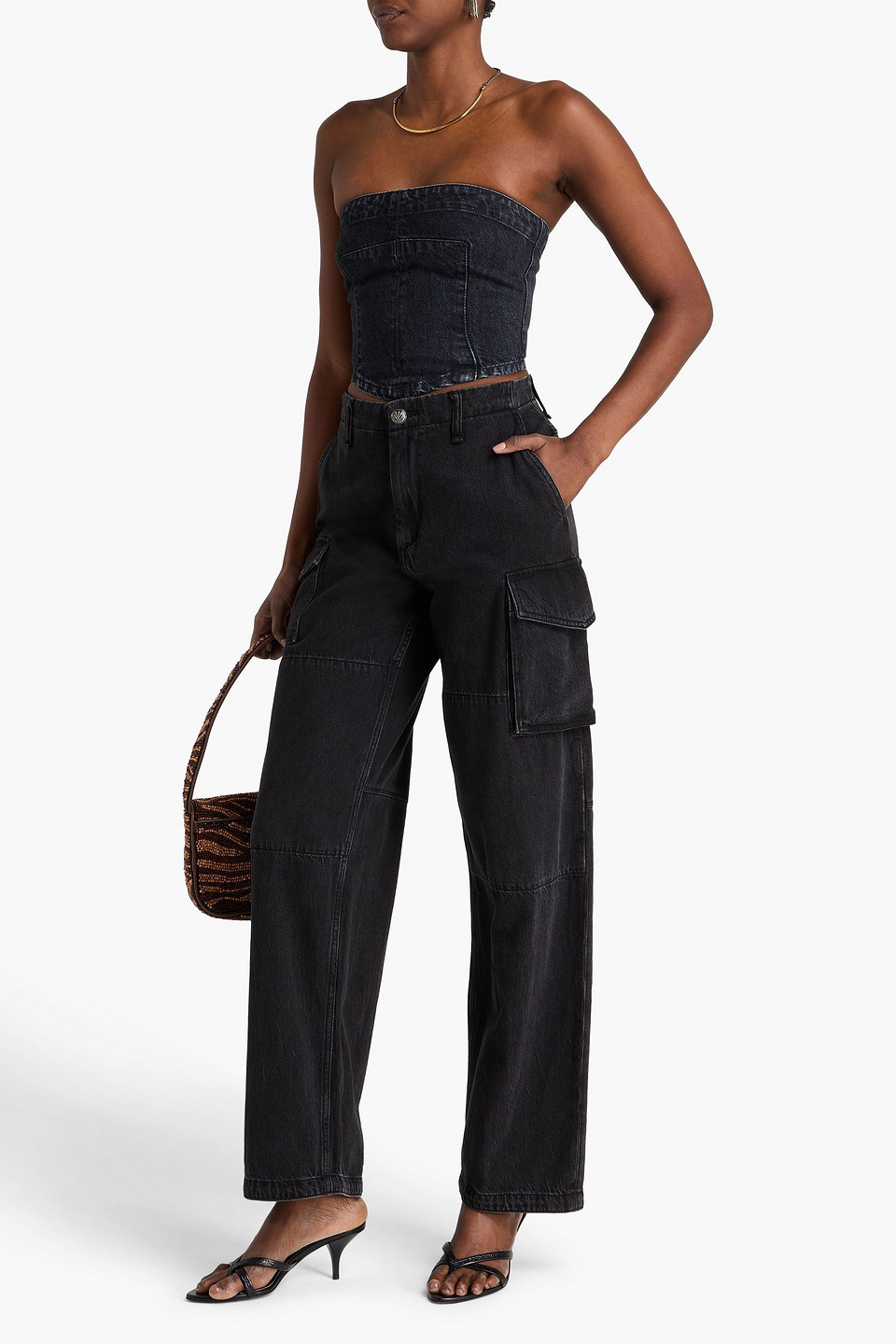  Stella Mccartney - Trägerloses Cropped Oberteil Aus Denim - Schwarz - It 38 