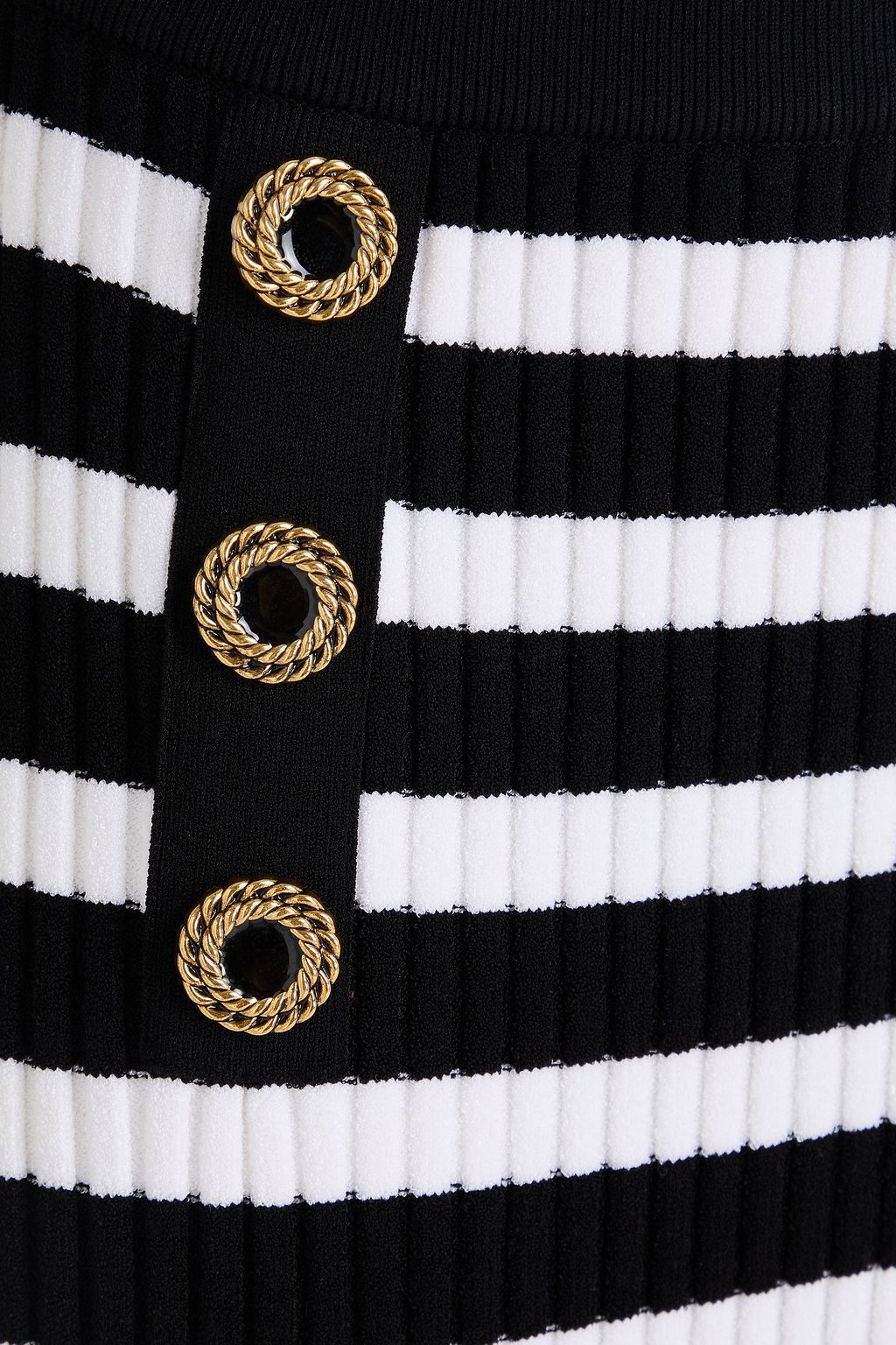 BALMAIN Embellished striped ribbed-knit midi pencil skirt