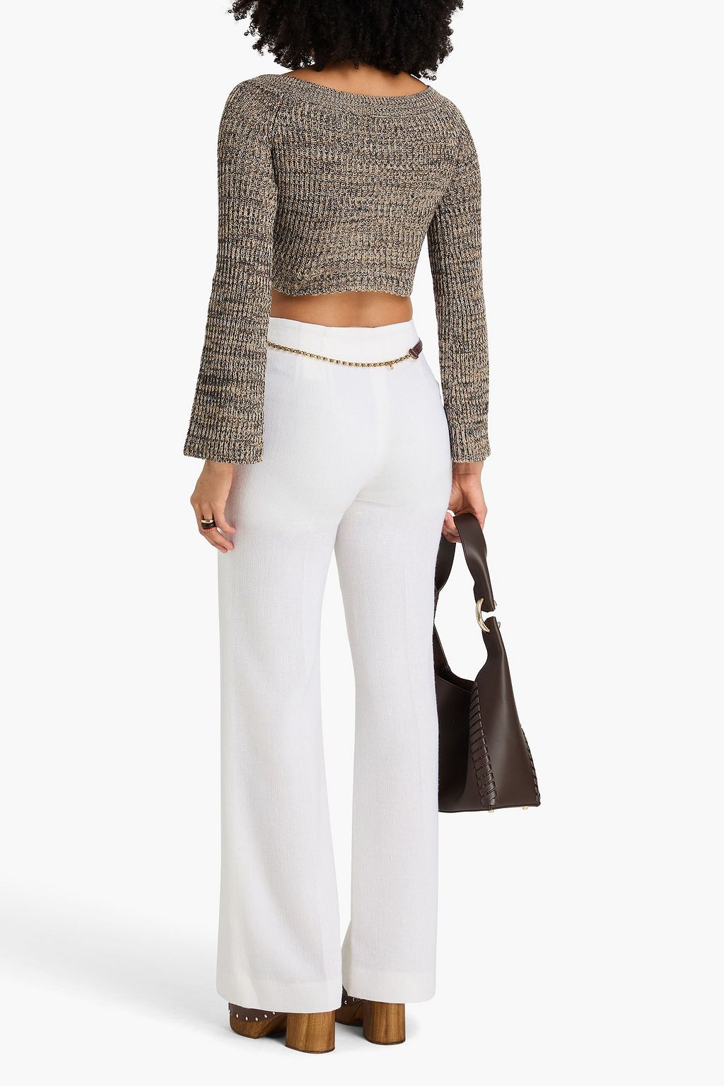 CHLOÉ Cropped marled cashmere-blend sweater
