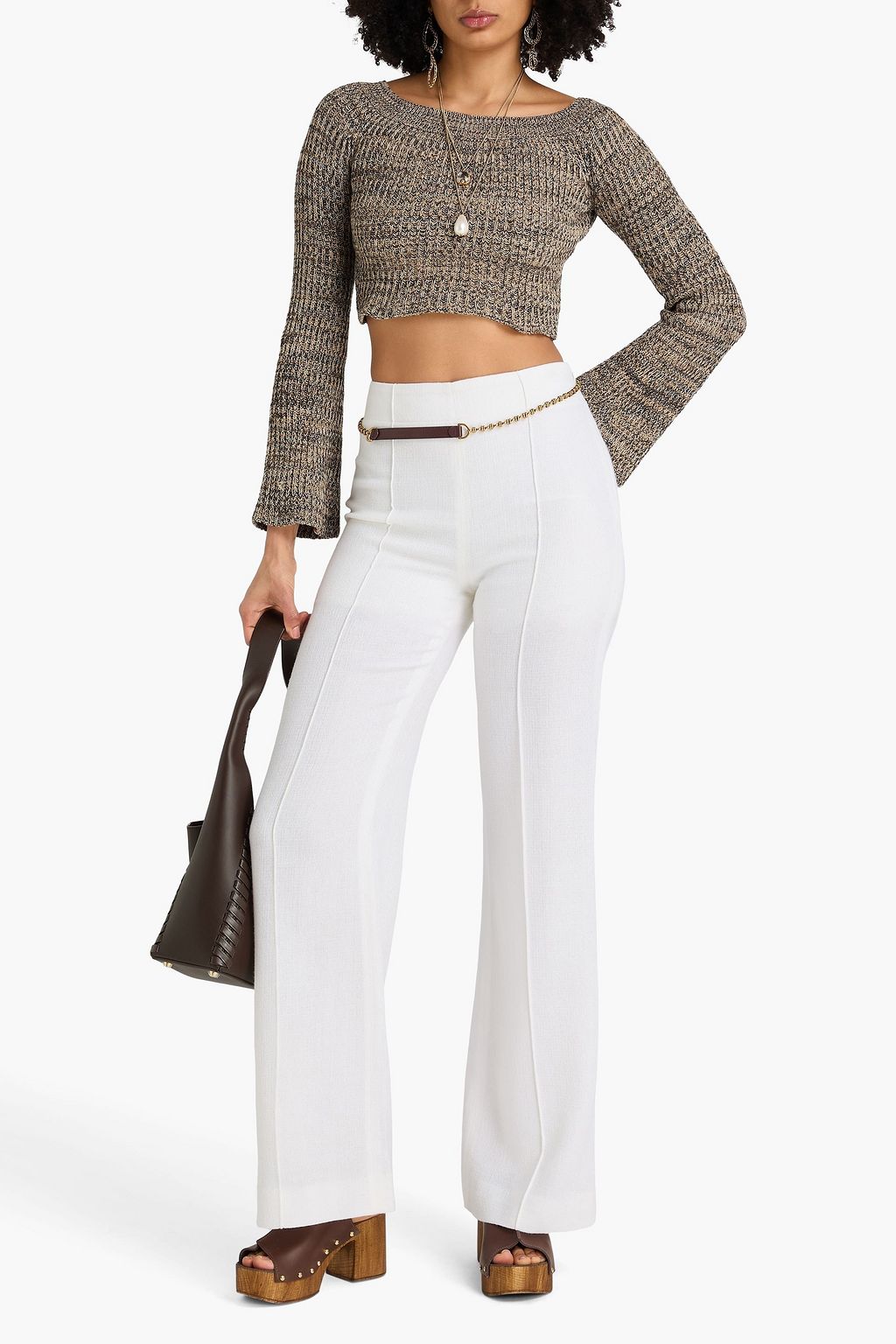 CHLOÉ Cropped marled cashmere-blend sweater
