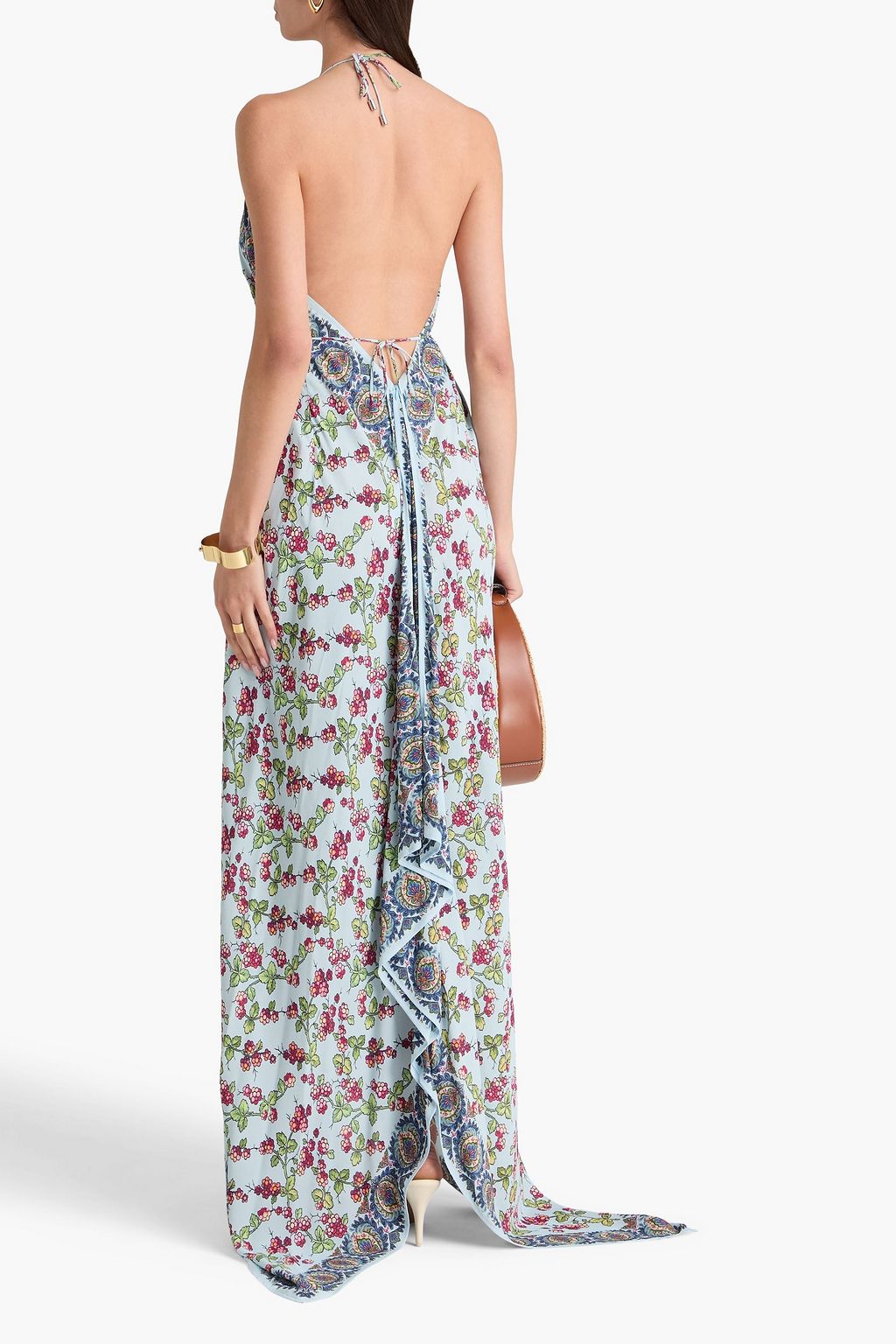 ETRO فستان طويل بياقة هالتر الدائرية من الكريب مزين بطبعات