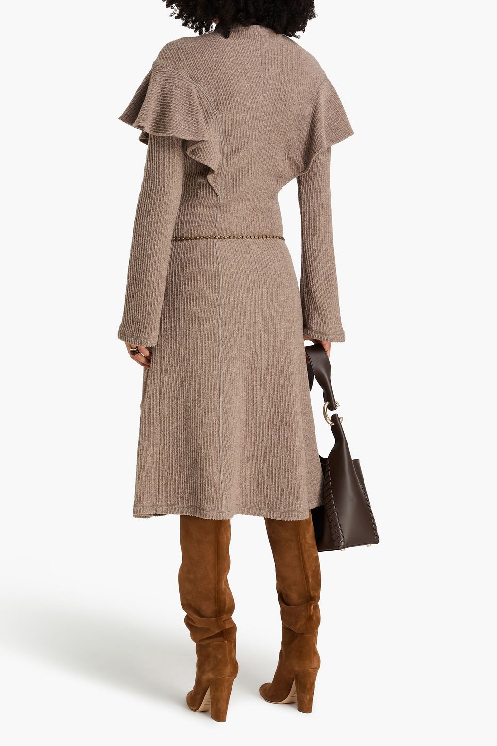 CHLOÉ Ruffled ribbed wool midi dress