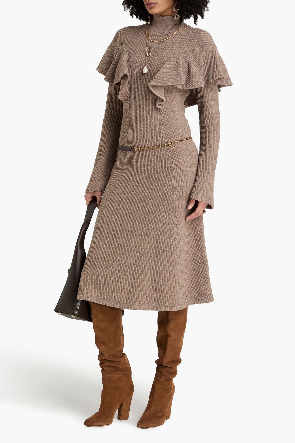 CHLOÉ Ruffled ribbed wool midi dress