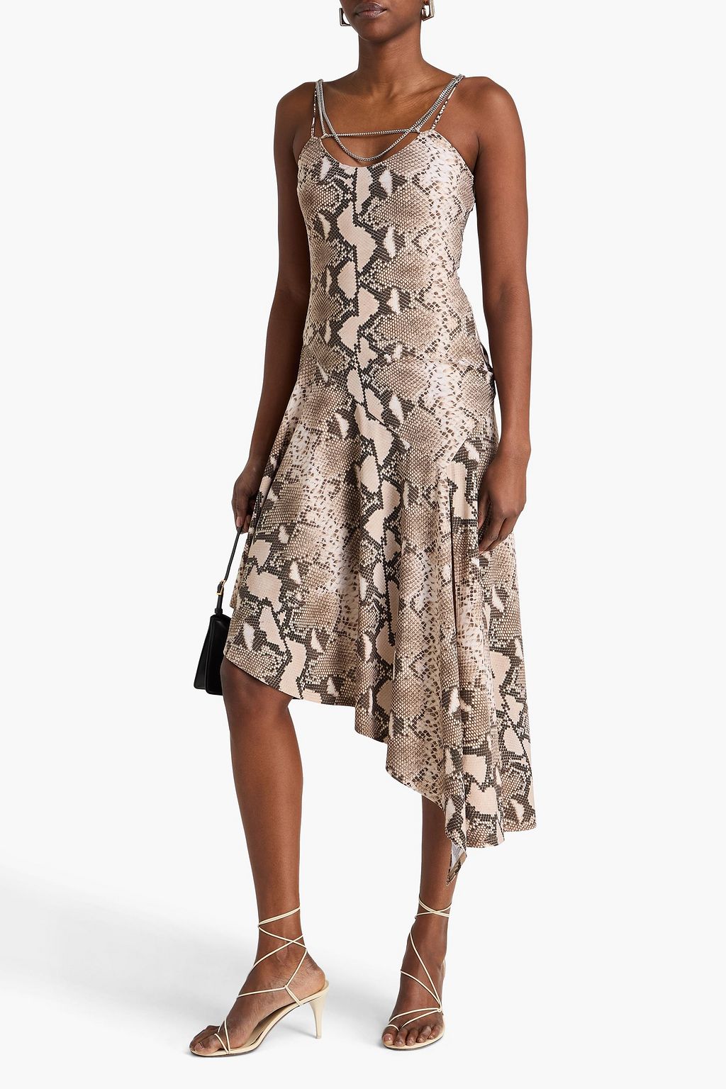 STELLA MCCARTNEY فستان بقصّة غير متماثلة من ساتان جيرسي بطبعة جلد الثعبان