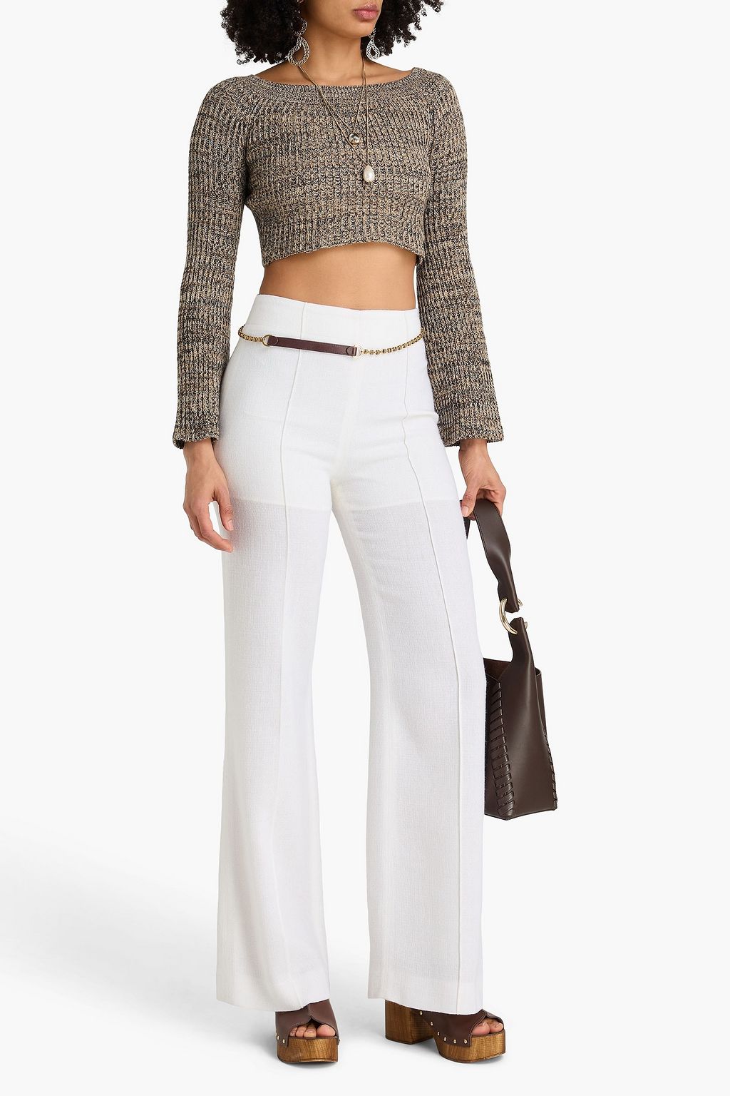 CHLOÉ Wool and cashmere-blend wide-leg pants