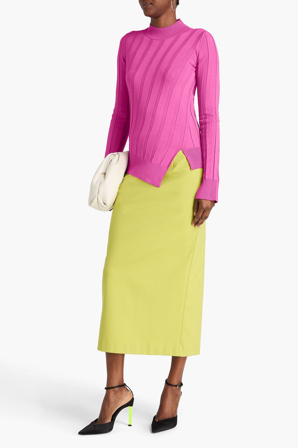 STELLA MCCARTNEY Asymmetric ribbed-knit mock-neck sweater