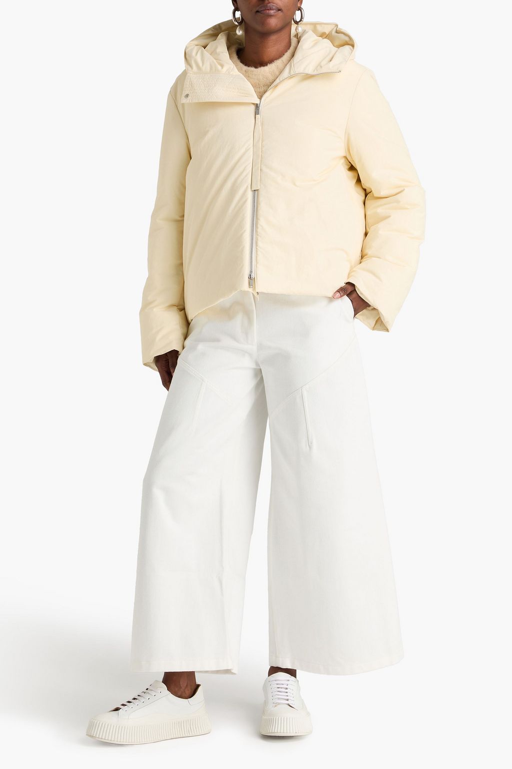 JIL SANDER+ جاكيت من قماش عازل بغطاء للرأس محشو بالزغب