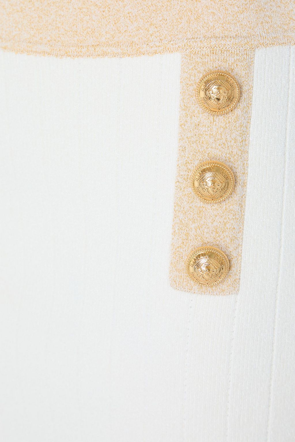 BALMAIN Embellished metallic ribbed-knit mini skirt