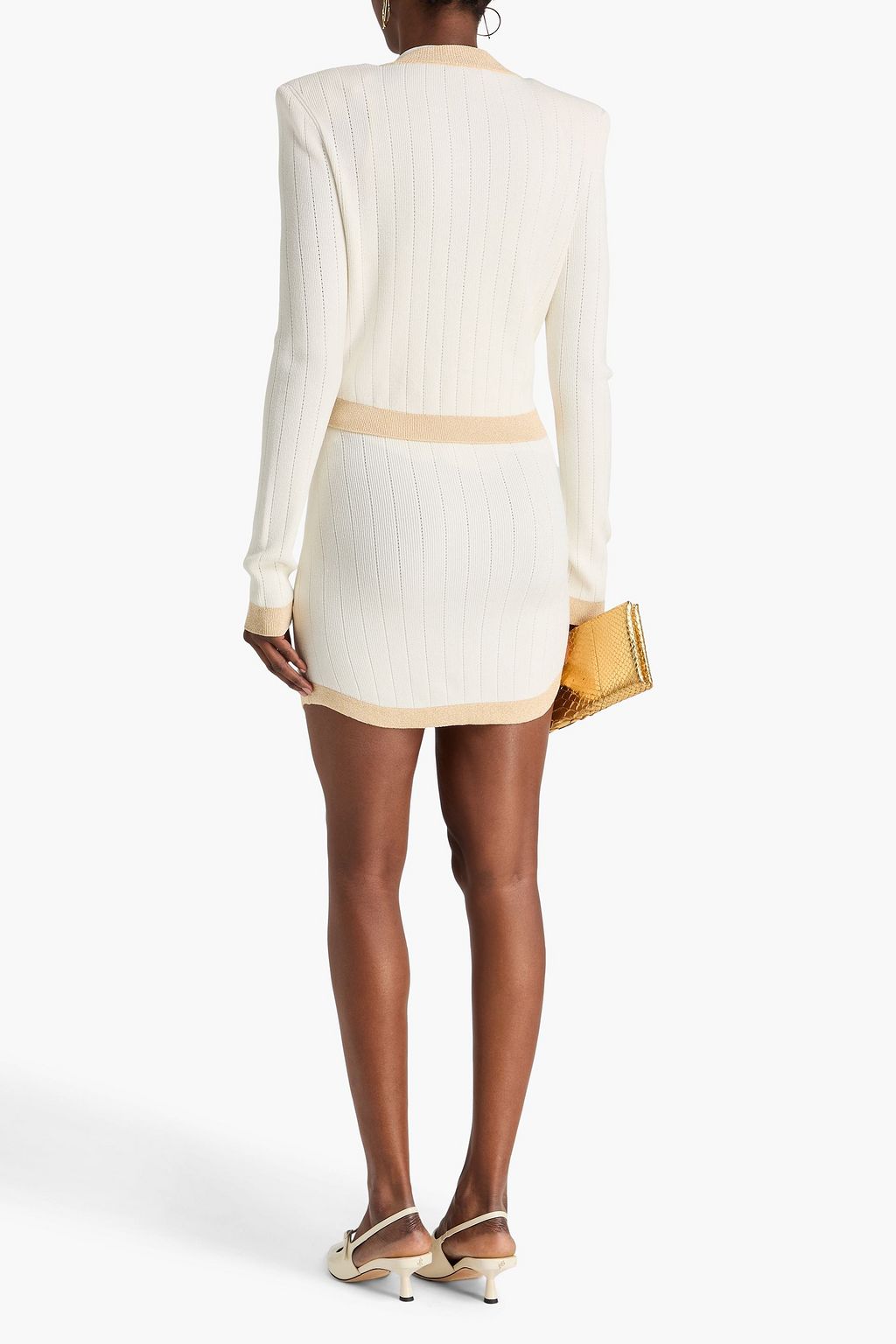 BALMAIN كارديغان من نسيج بحبكة مضلّعة بلمعة معدنية