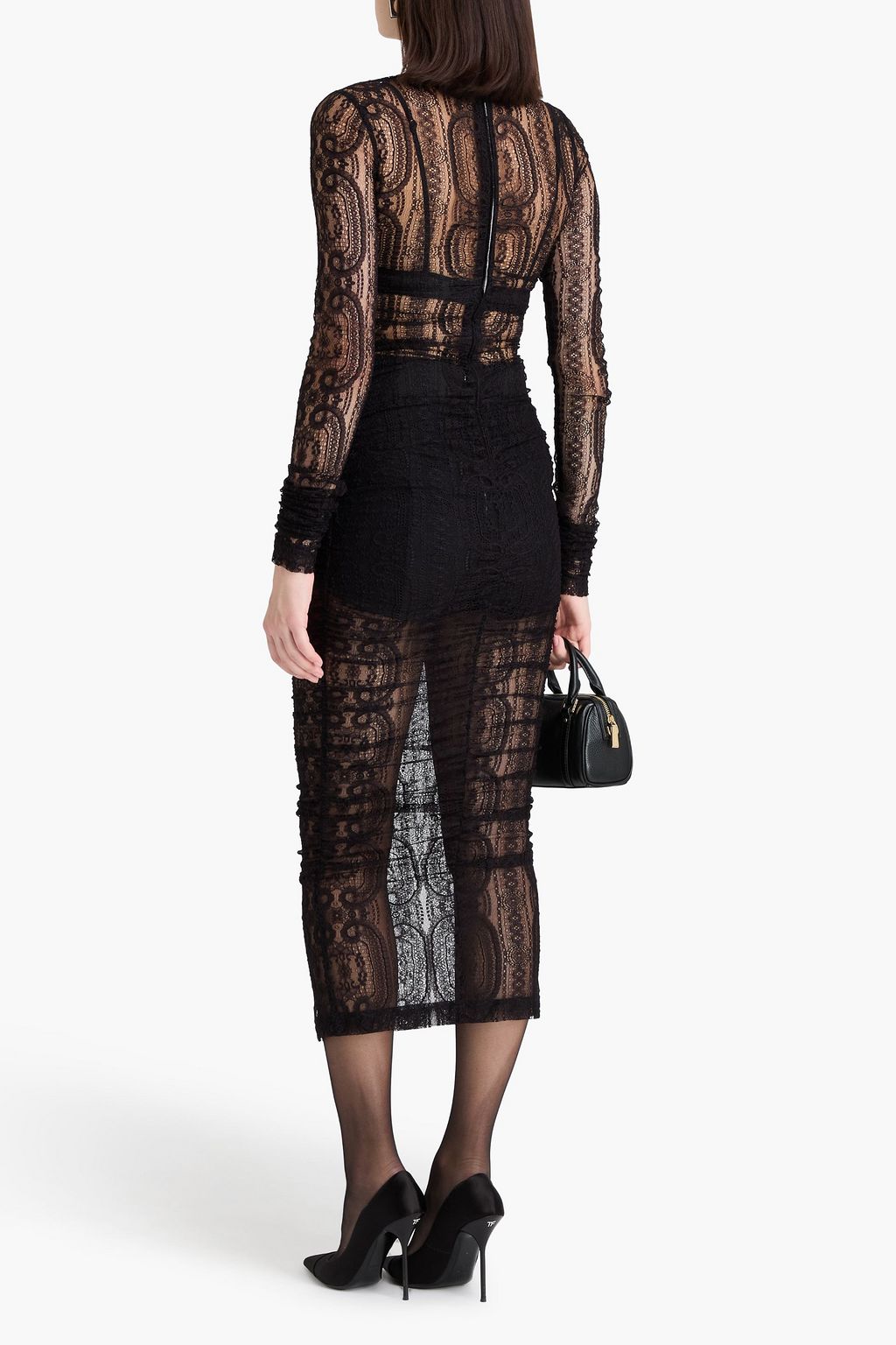 DOLCE&GABBANA فستان متوسط الطول من الدانتيل بتأثير مزموم