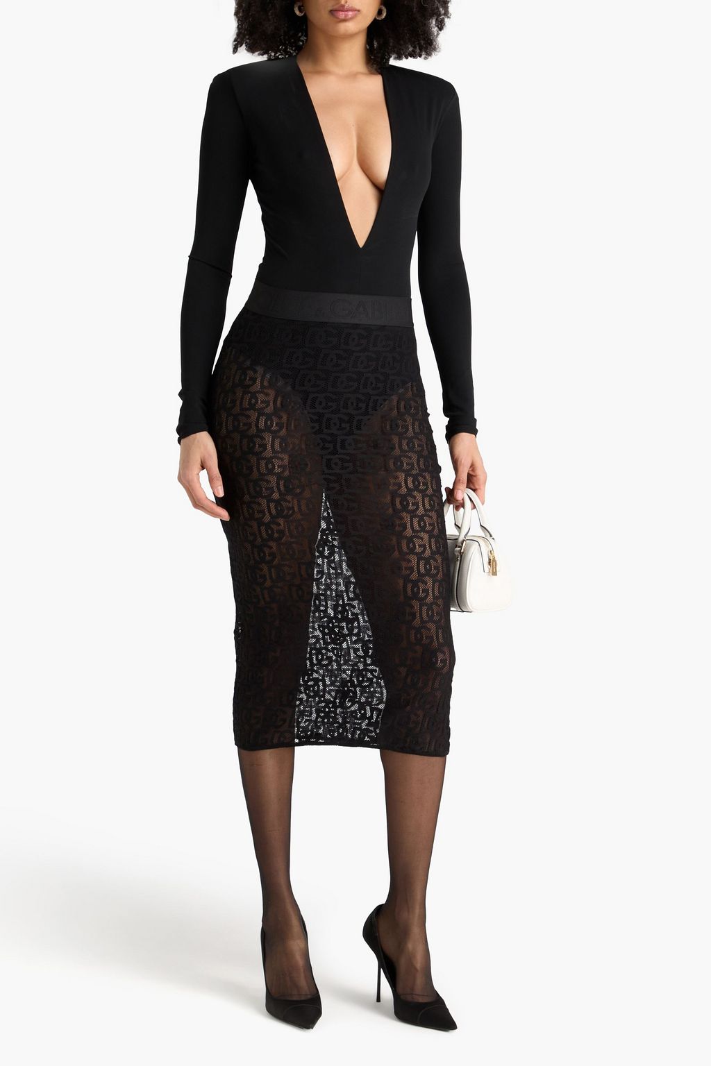 DOLCE&GABBANA Cotton-blend mesh midi pencil skirt