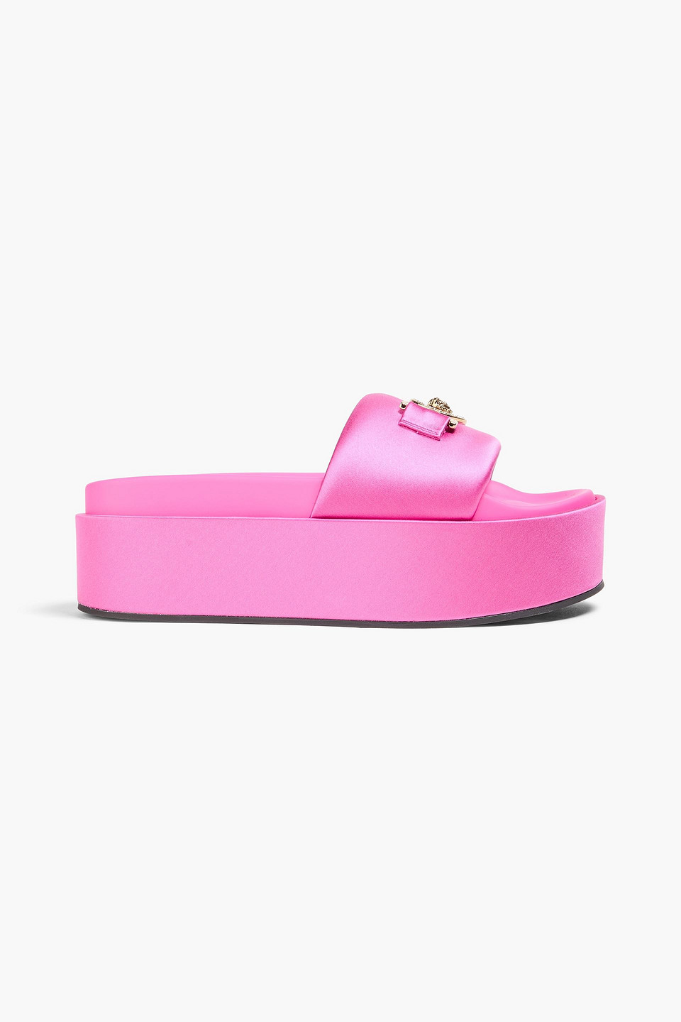 Versace Medusa Biggie Embellished Satin Platform Slides In Pink
