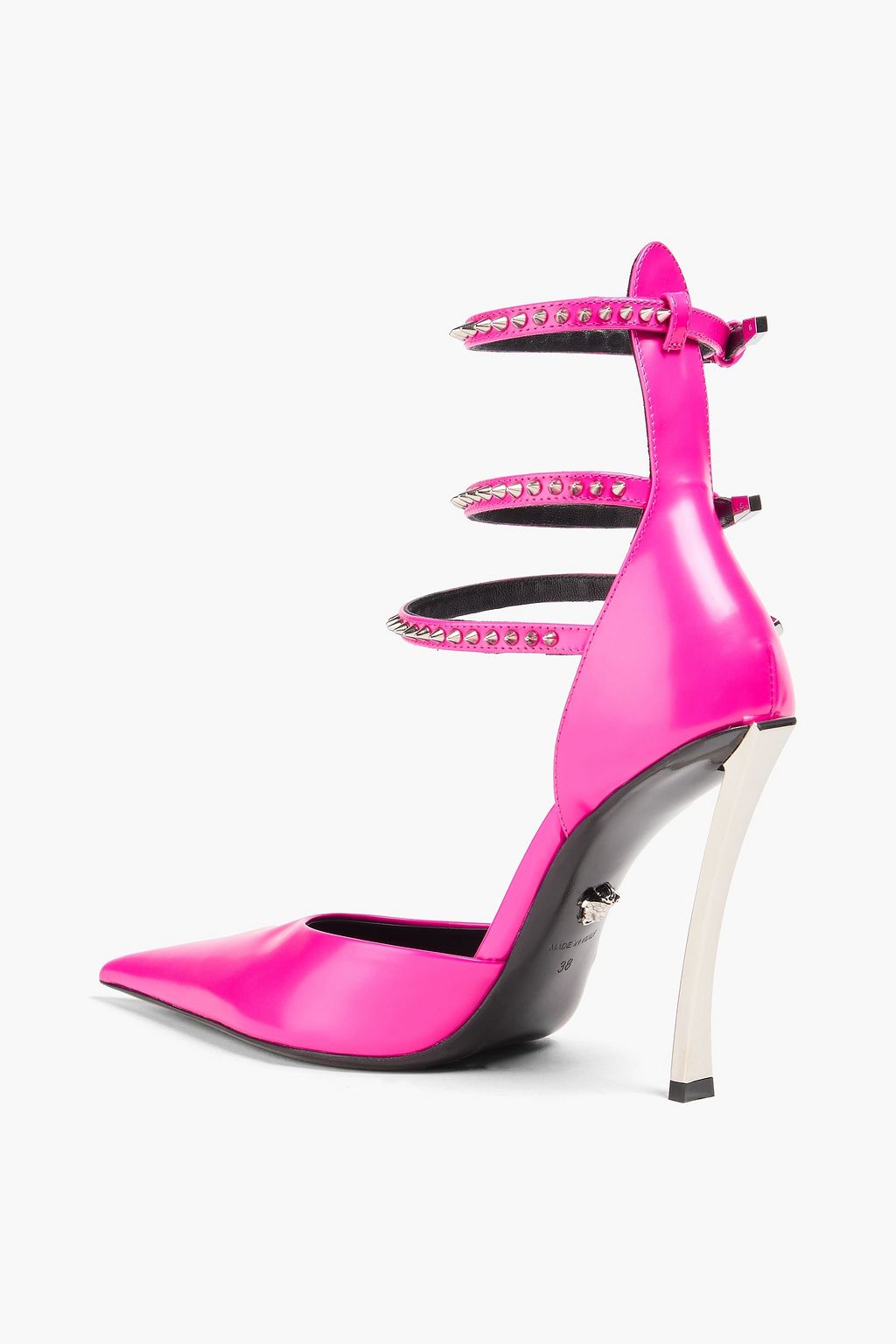 VERSACE Pinpoint spiked neon leather pumps