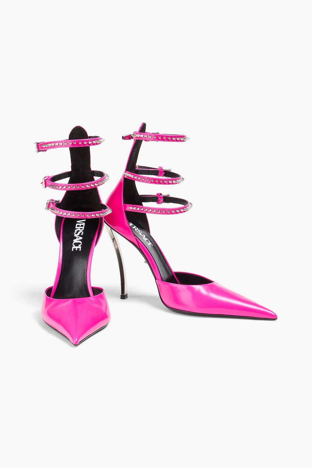VERSACE Pinpoint spiked neon leather pumps