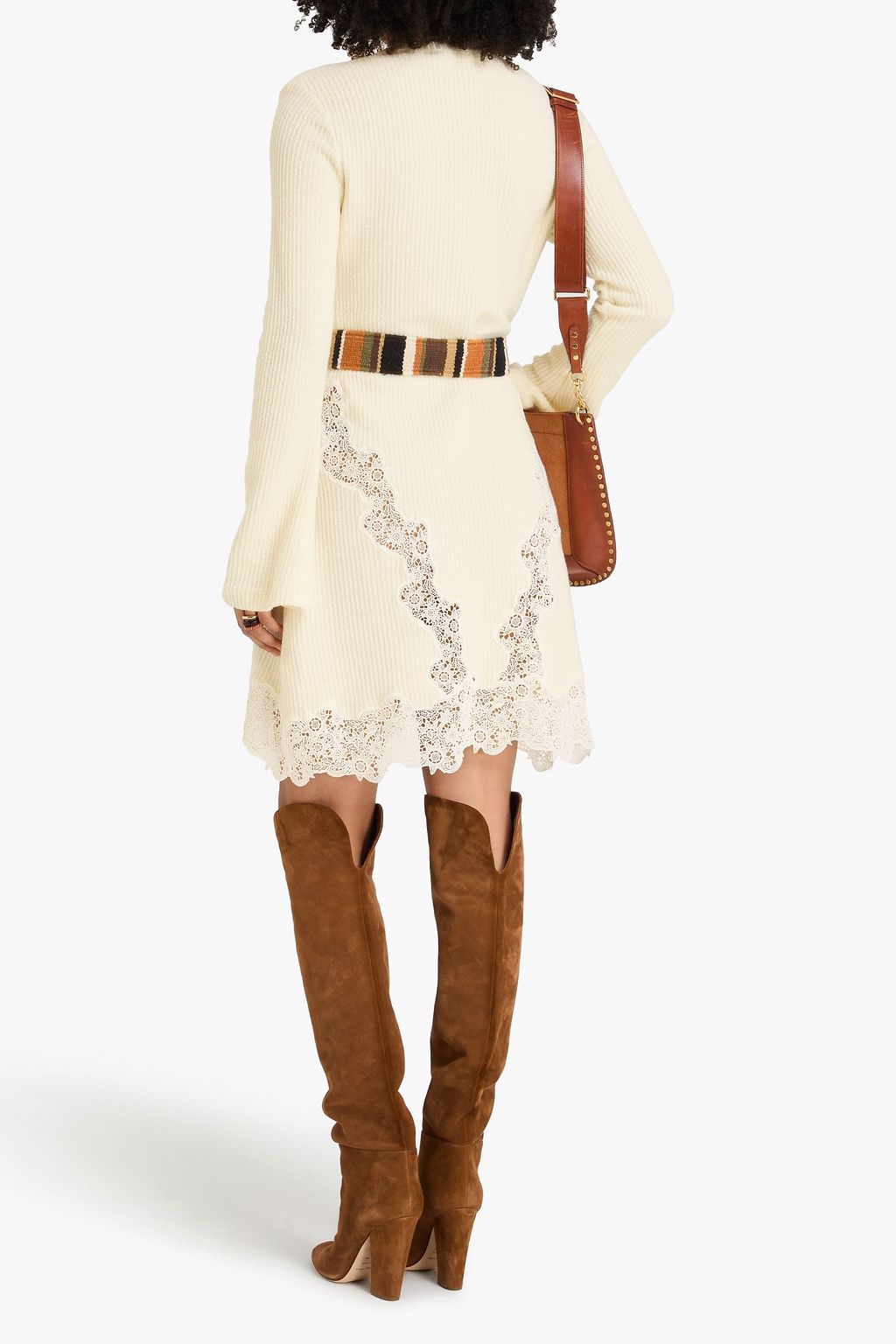 CHLOÉ Lace-trimmed ribbed wool mini dress