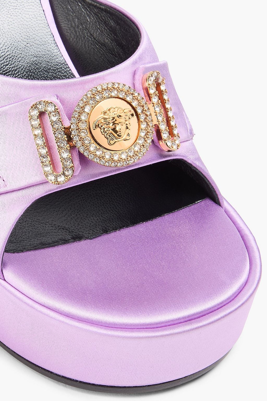 VERSACE Medusa Biggie embellished satin platform mules