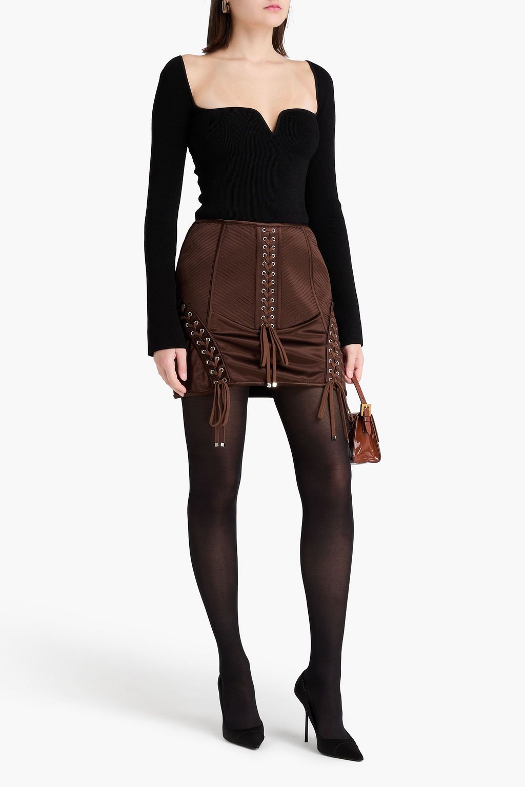 DOLCE&GABBANA تنورة قصيرة من الساتان بأربطة