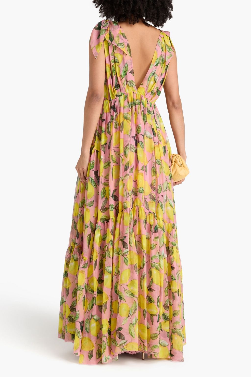 DOLCE&GABBANA فستان طويل من الشيفون المصنوع من مزيج الحرير بطبقات متدرجة مزين بطبعات