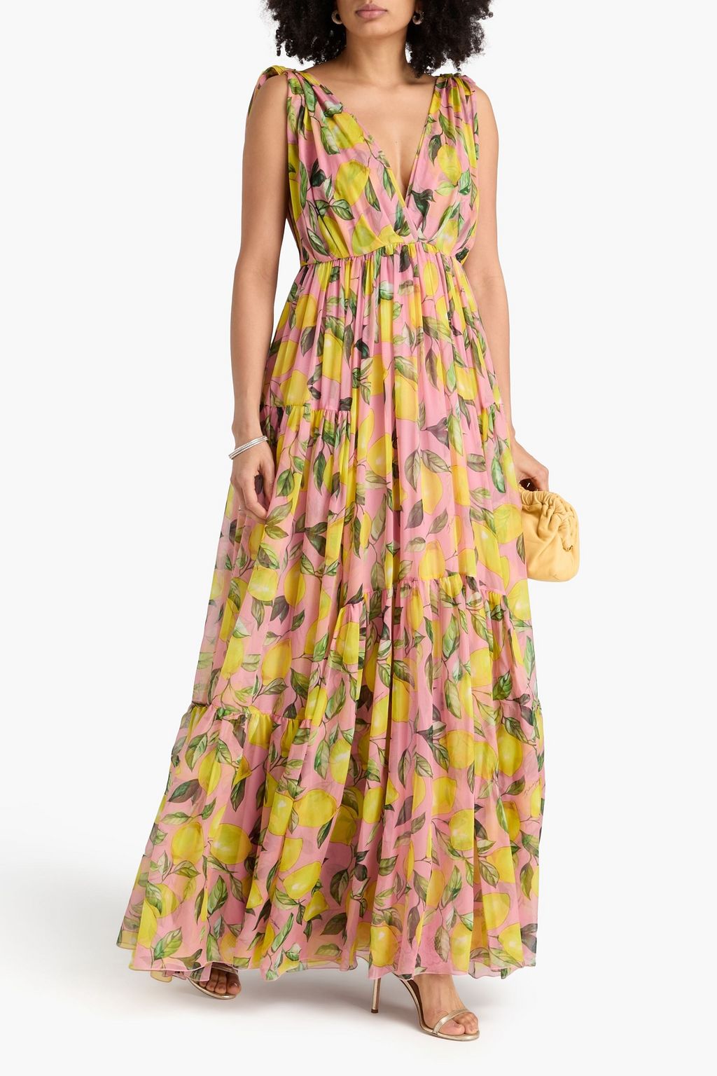 DOLCE&GABBANA فستان طويل من الشيفون المصنوع من مزيج الحرير بطبقات متدرجة مزين بطبعات