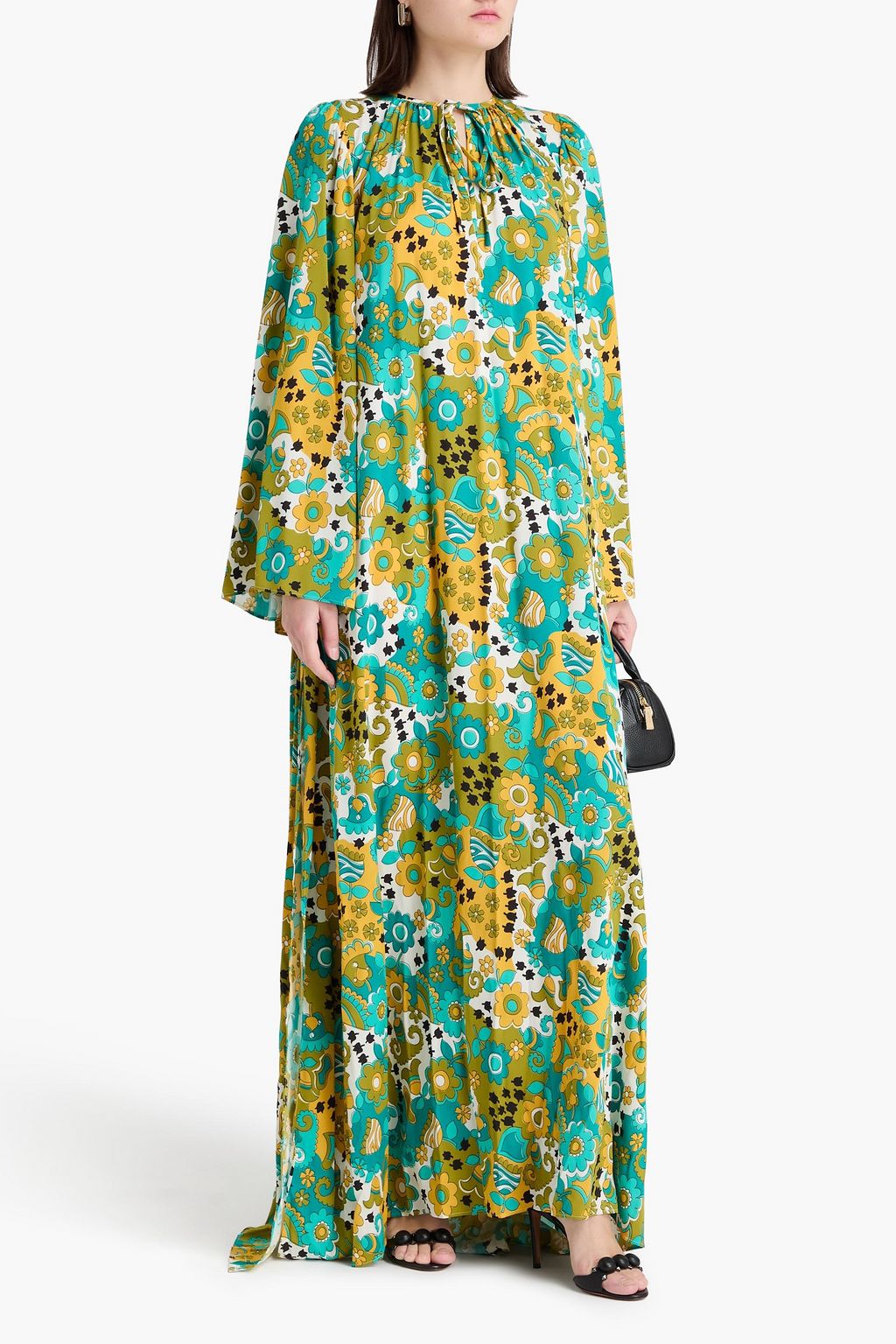 DOLCE&GABBANA فستان طويل من حرير صيني مصنوع من مزيج حرير مزين بطبعة الأزهار