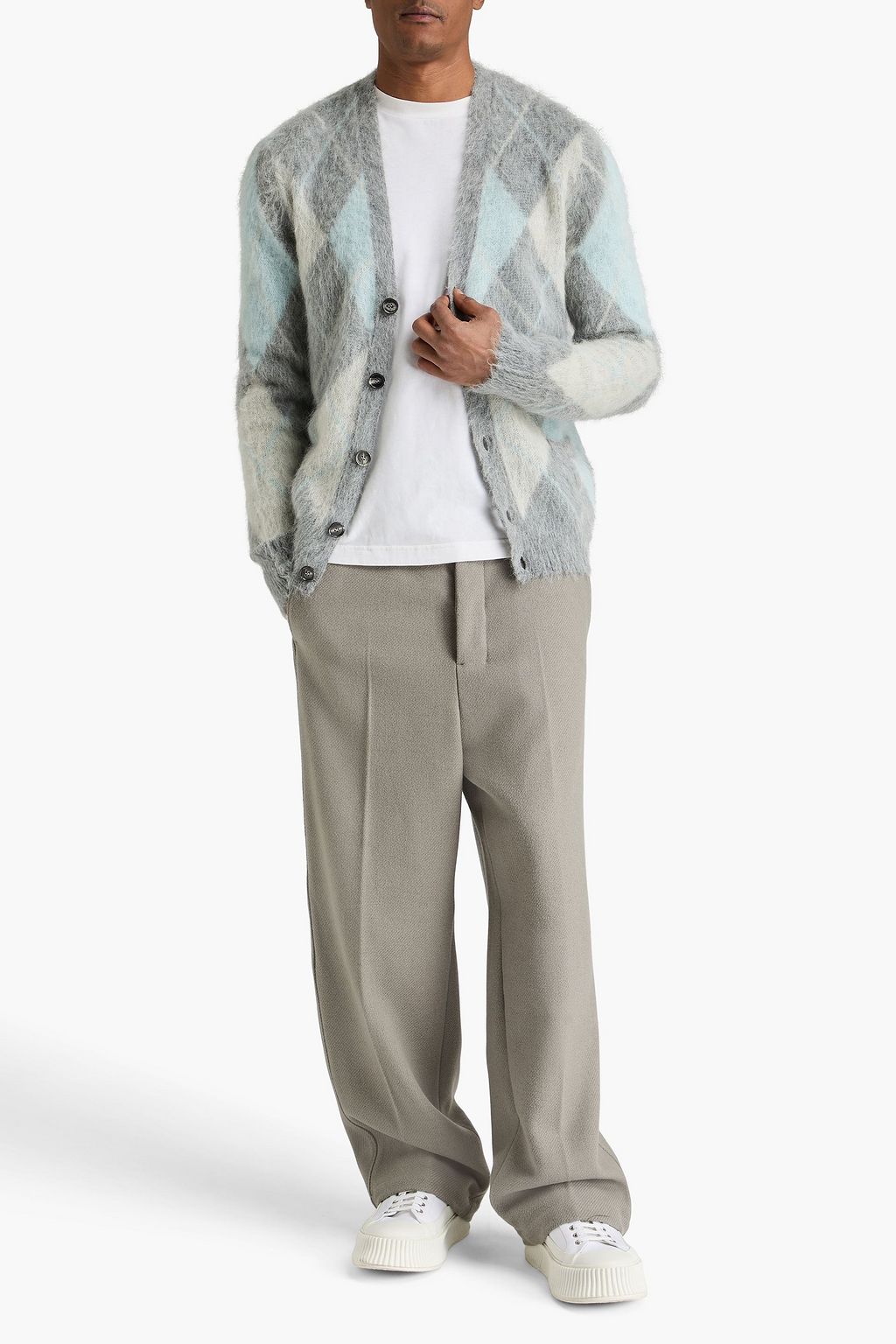 AMI ALEXANDRE MATTIUSSI Argyle brushed jacquard-knit cardigan