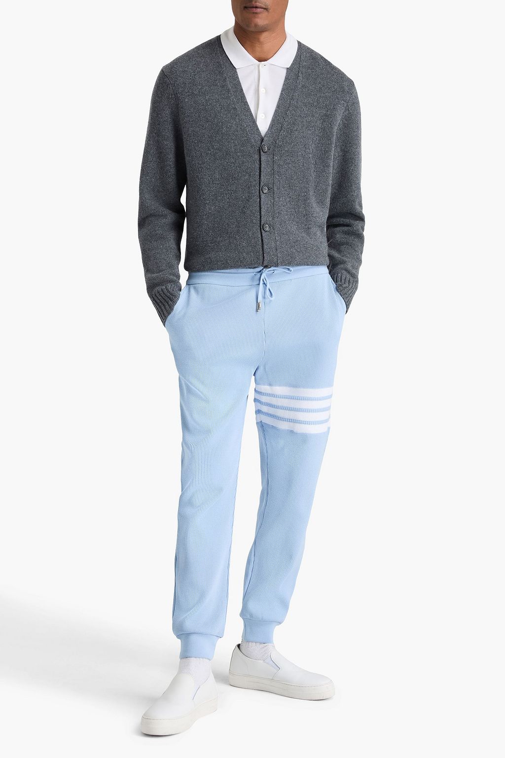 THOM BROWNE Striped waffle-knit cotton sweatpants