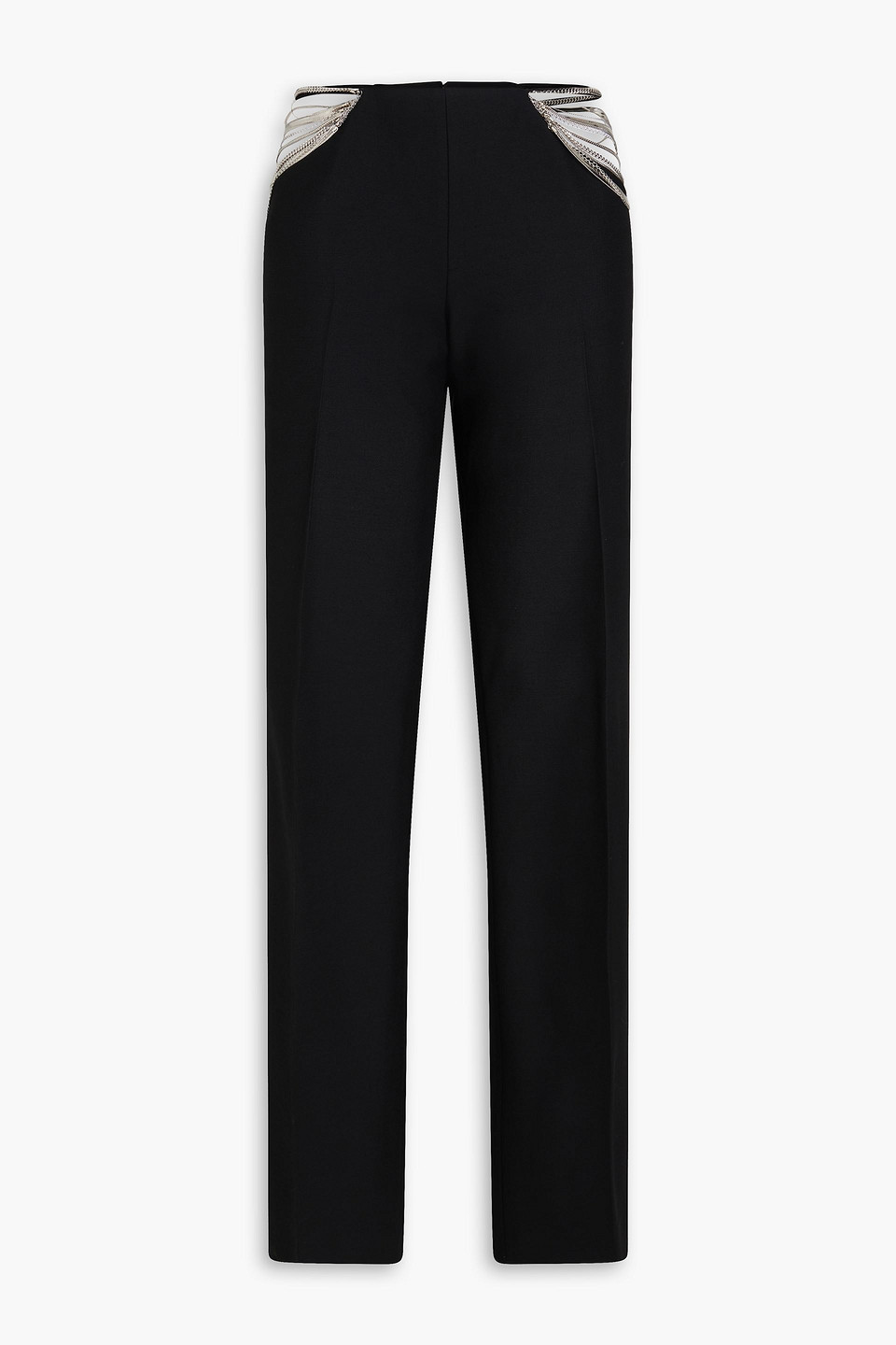 Stella Mccartney Chain-embellished Cutout Wool-crepe Straight-leg Pants In Black