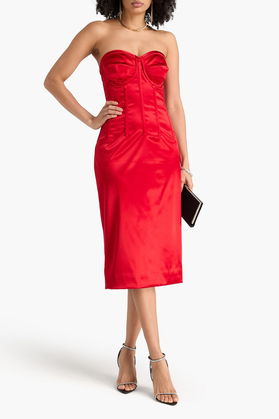  Dolce&gabbana - Trägerloses Midikleid Aus Satin - Rot - It 48 