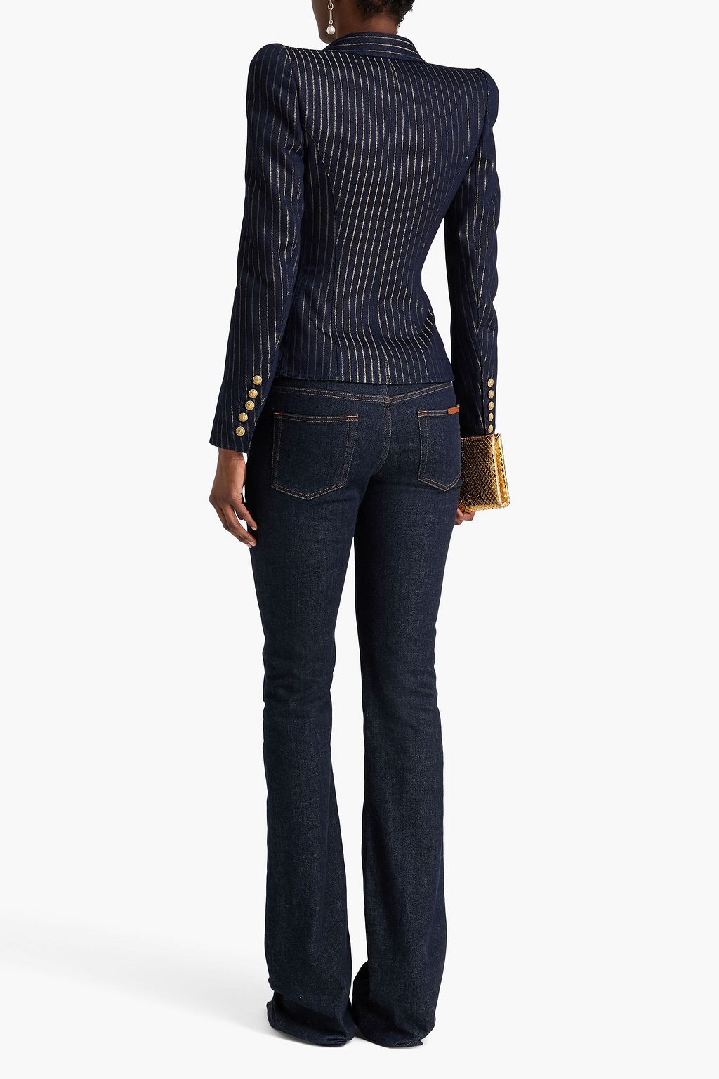 BALMAIN Metallic pinstriped denim blazer