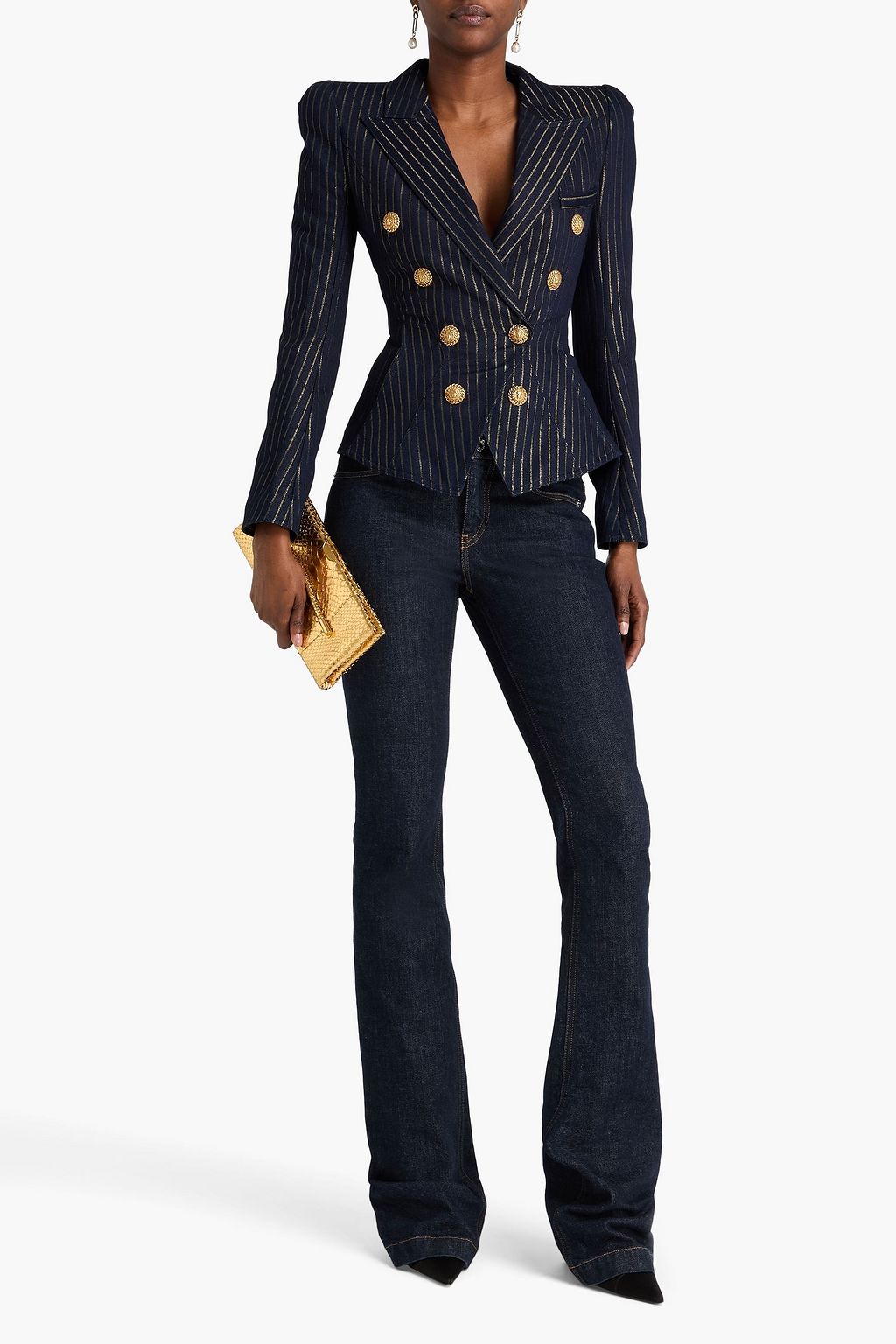 BALMAIN Metallic pinstriped denim blazer