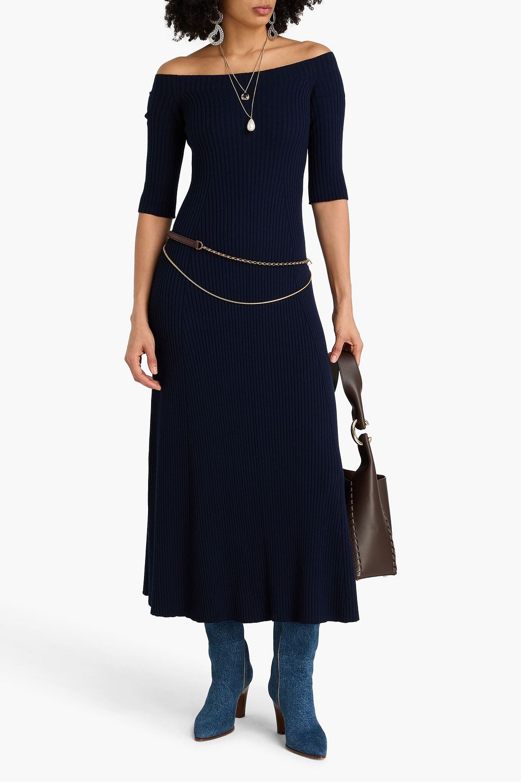 CHLOÉ Ribbed wool and cashmere-blend midi dress