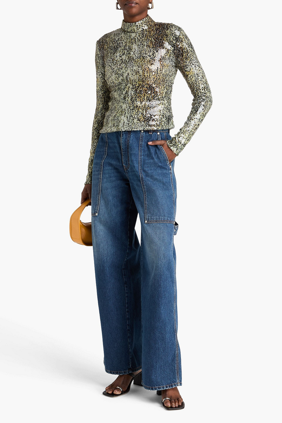  Stella Mccartney - Bedrucktes Rollkragenoberteil Aus Stretch-mesh Mit Pailletten - Grün - It 36 