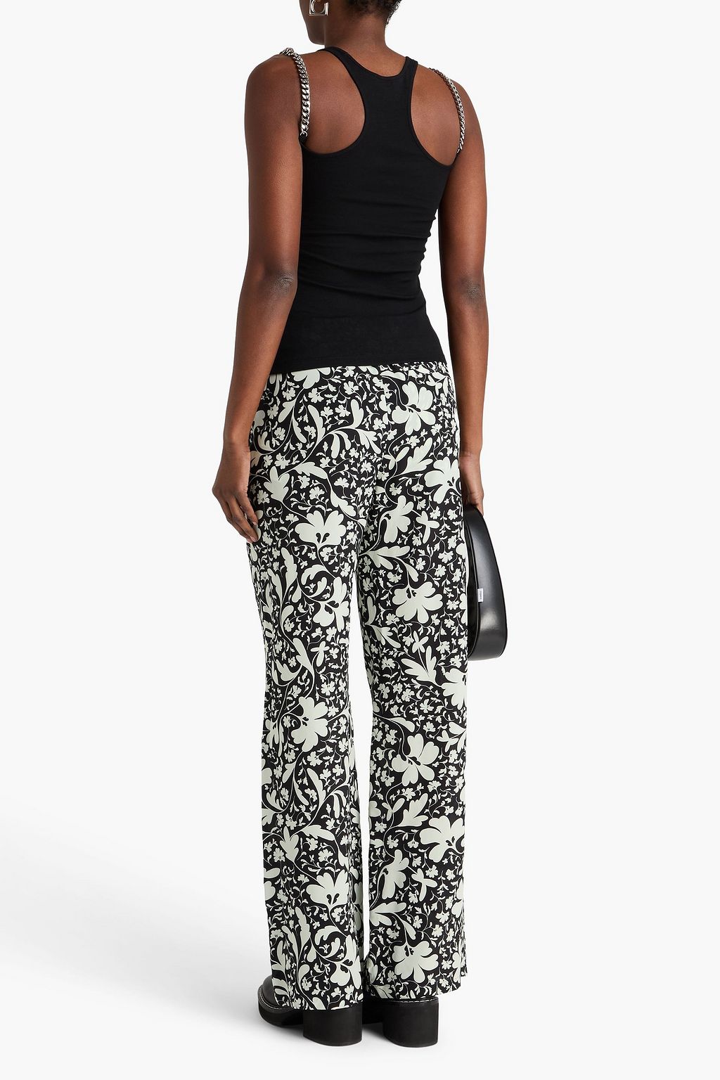 STELLA MCCARTNEY بلوزة بدون أكمام من مزيج القطن واللايوسيل المضلّع المزين بسلسلة "فلابيلا"