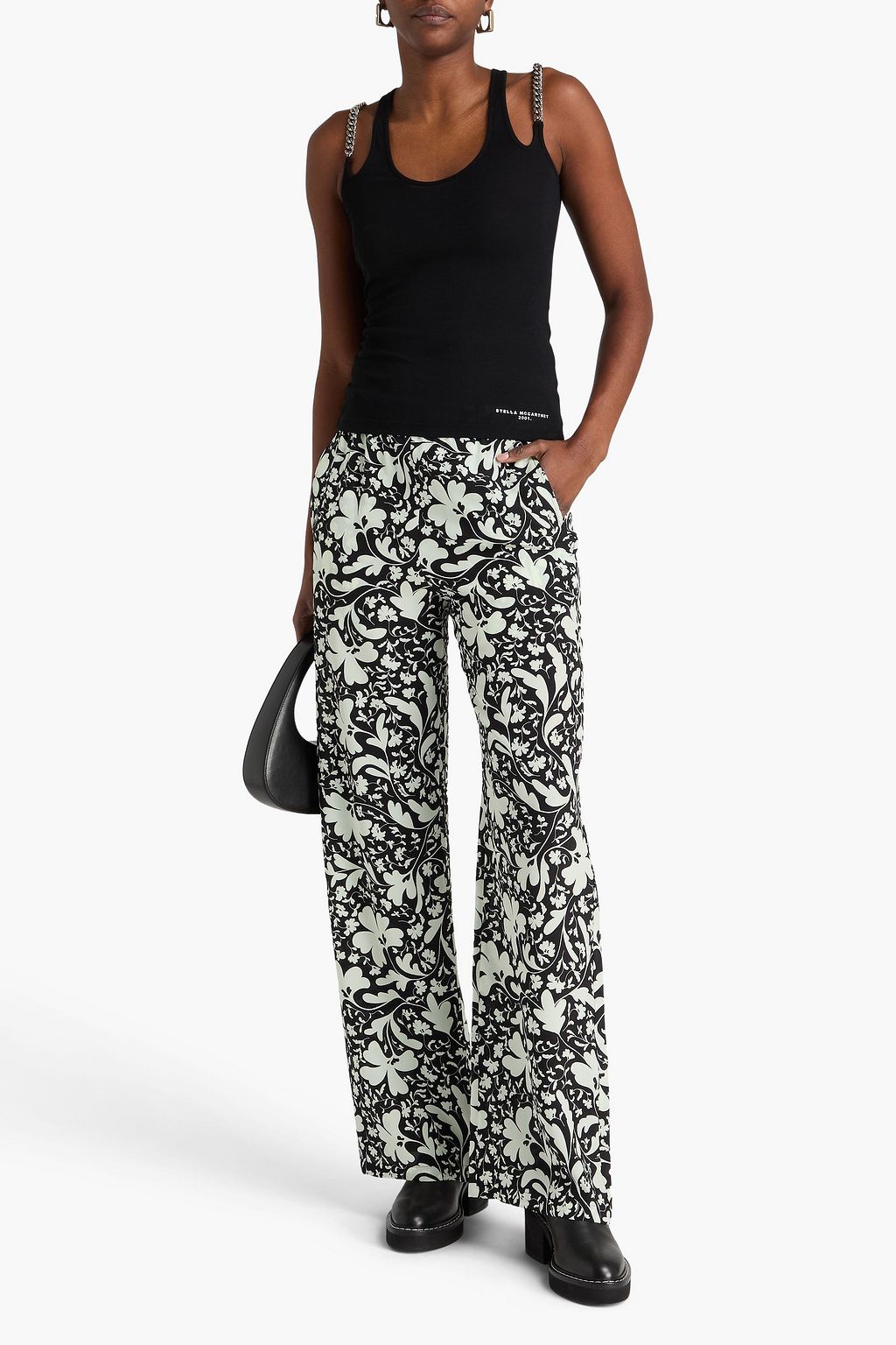 STELLA MCCARTNEY بلوزة بدون أكمام من مزيج القطن واللايوسيل المضلّع المزين بسلسلة "فلابيلا"