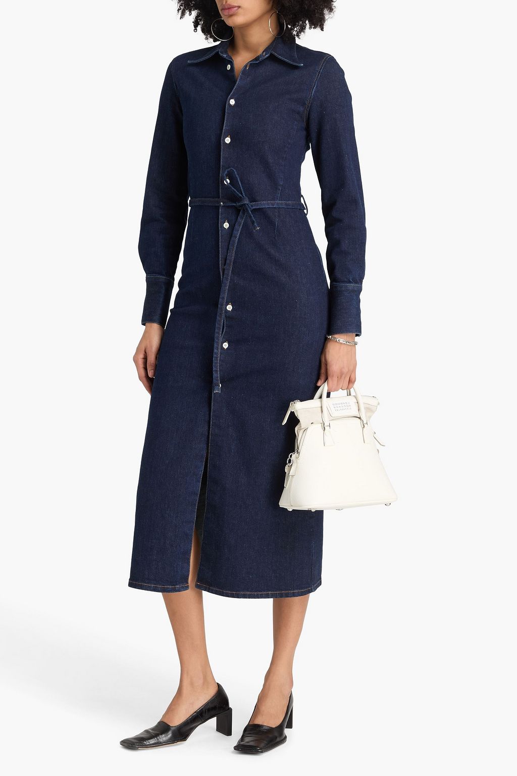 MM6 MAISON MARGIELA Hemdkleid aus Denim in Midilänge mit Gürtel