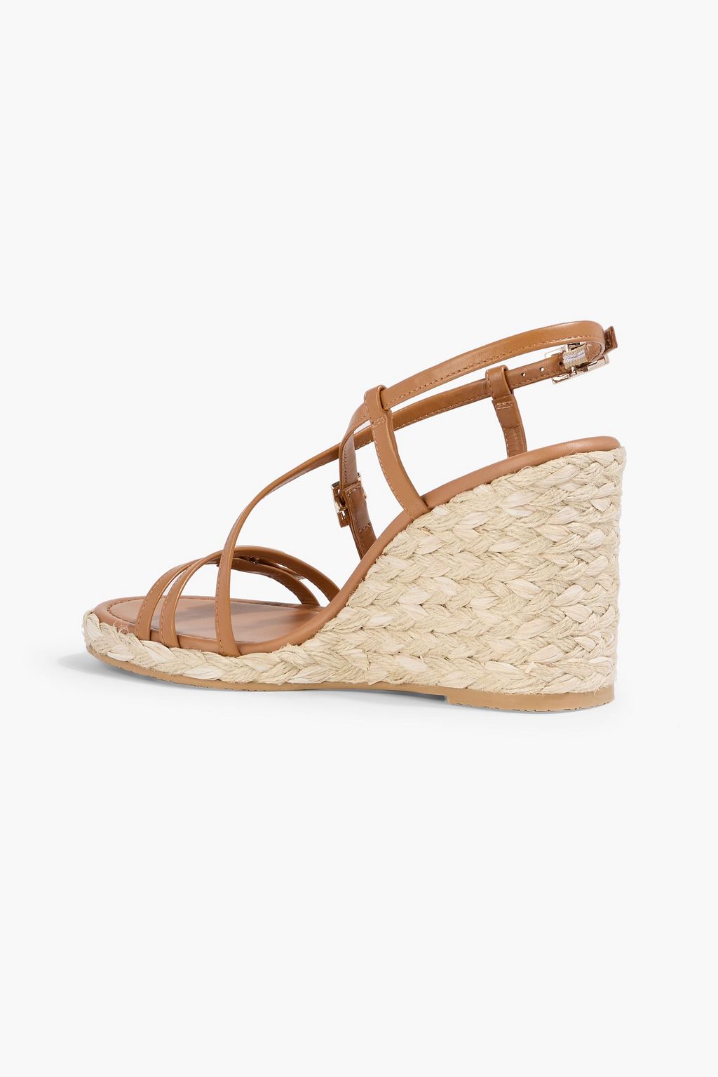 STUART WEITZMAN صندل إسبادريل بحزام خلفي مصنوع من الجلد بلون معدني وبكعب ويدج مقاس 110