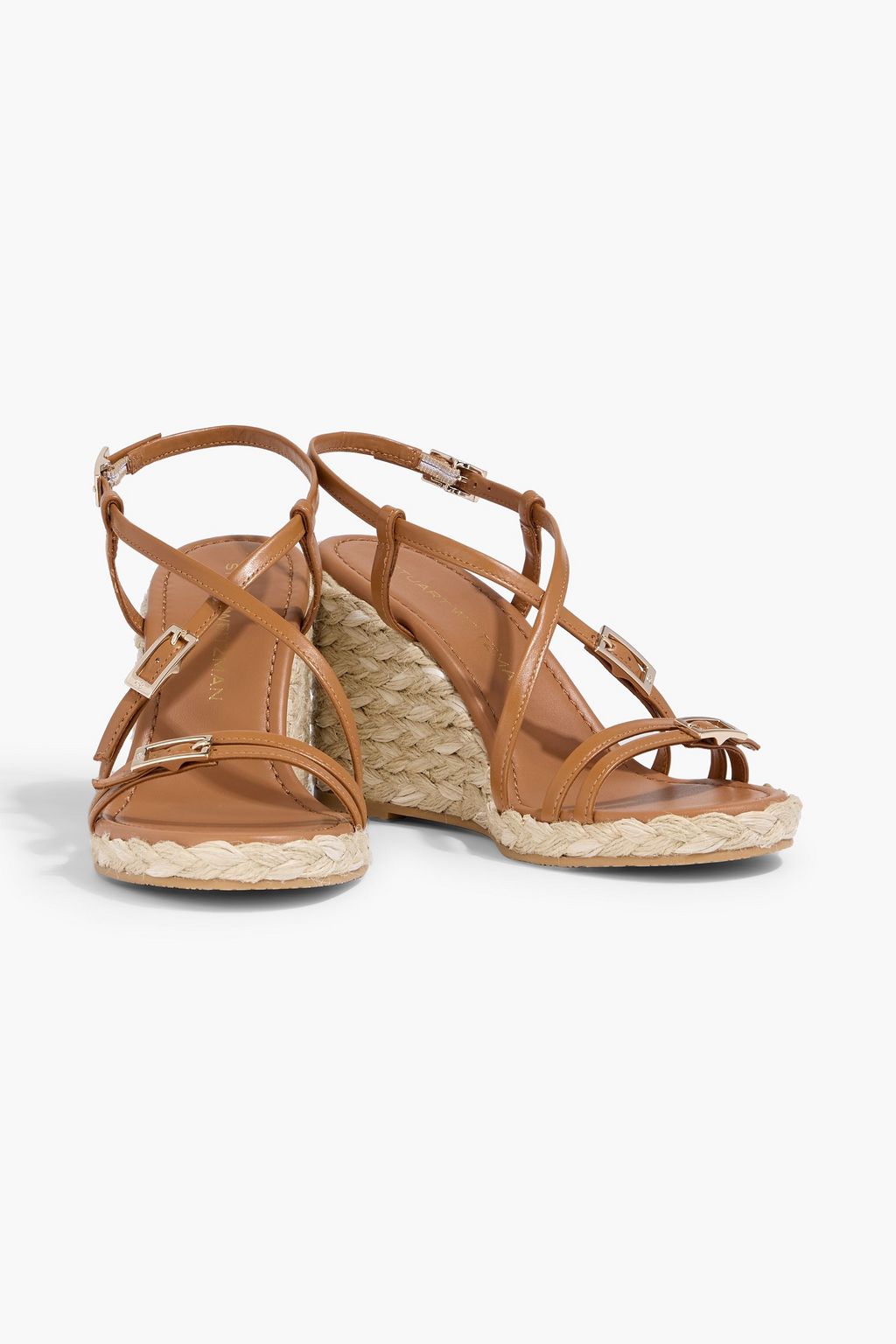 STUART WEITZMAN صندل إسبادريل بحزام خلفي مصنوع من الجلد بلون معدني وبكعب ويدج مقاس 110