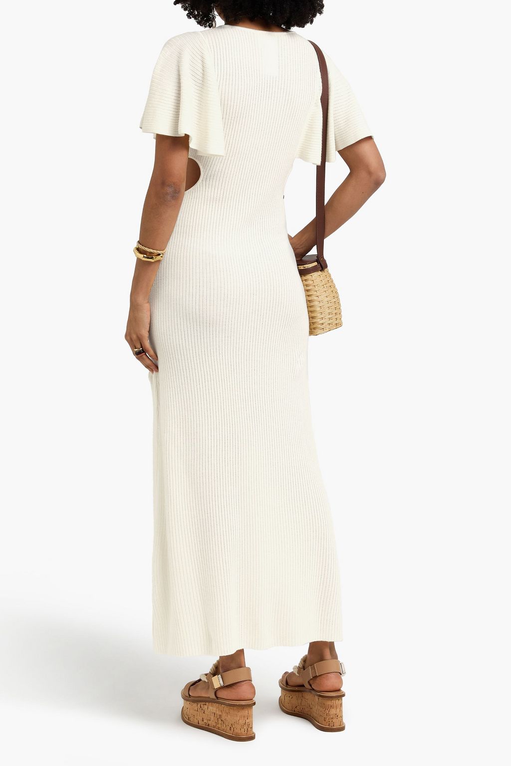 CHLOÉ فستان طويل من الصوف المضلّع وفتحات