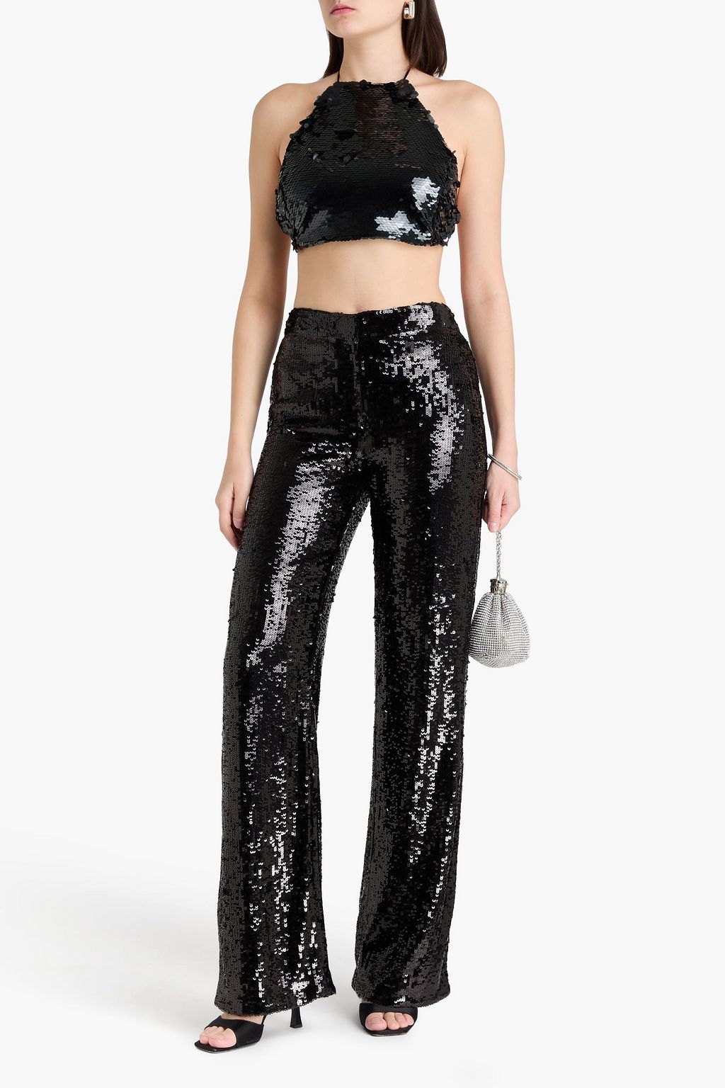 NILI LOTAN Sequined crepe straight-leg pants