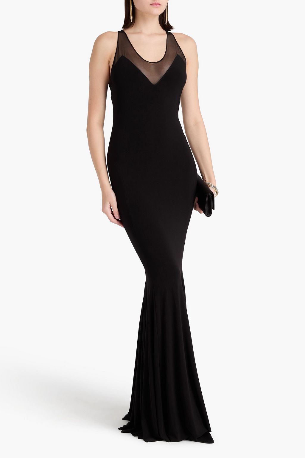 NORMA KAMALI Mesh-trimmed stretch-jersey gown