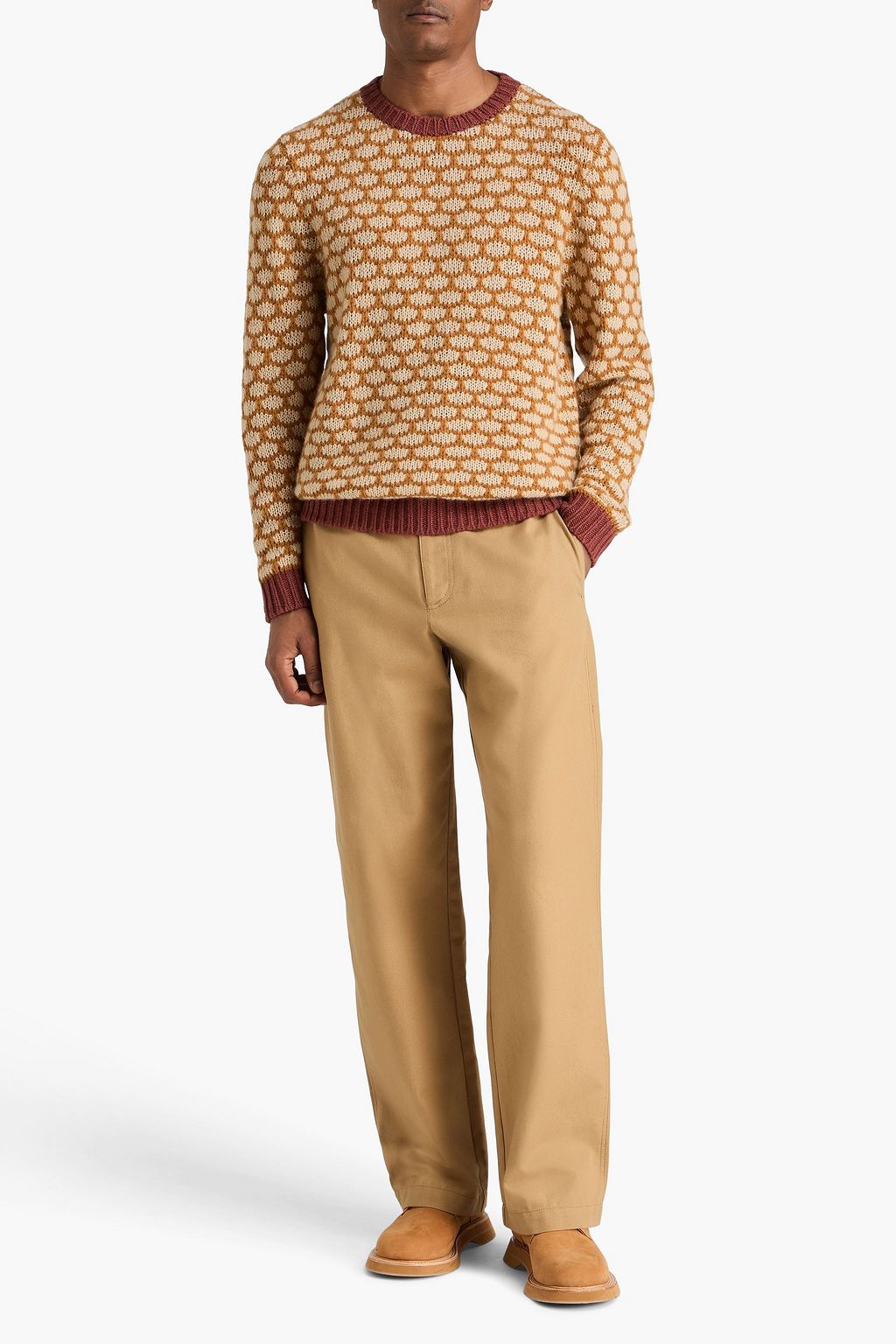 THE ELDER STATESMAN كنزة رياضية من الكشمير المحبوك بلون أحمر طوبي