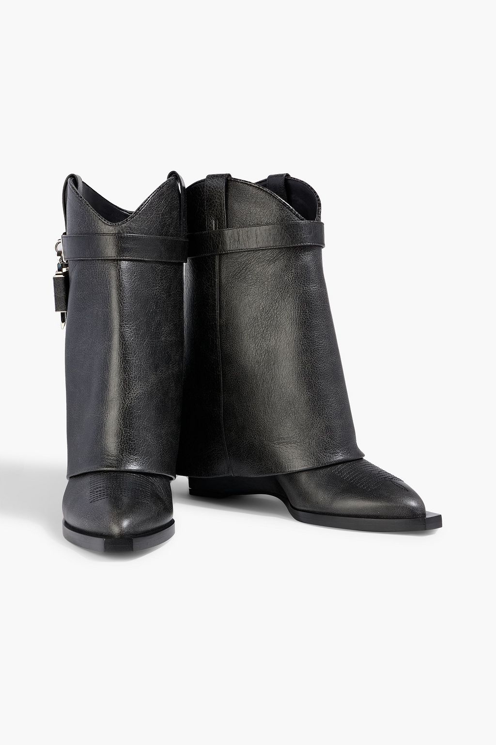 GIVENCHY Shark Lock embellished pebbled-leather cowboy boots